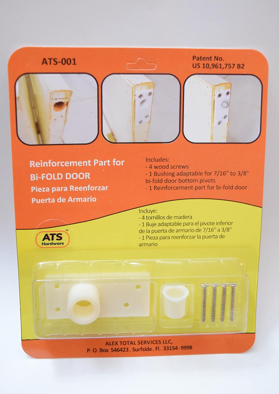 Kit de reparación de herrajes para puerta doblada, incluye buje adaptable para puerta pivote de 716″ a 38″
