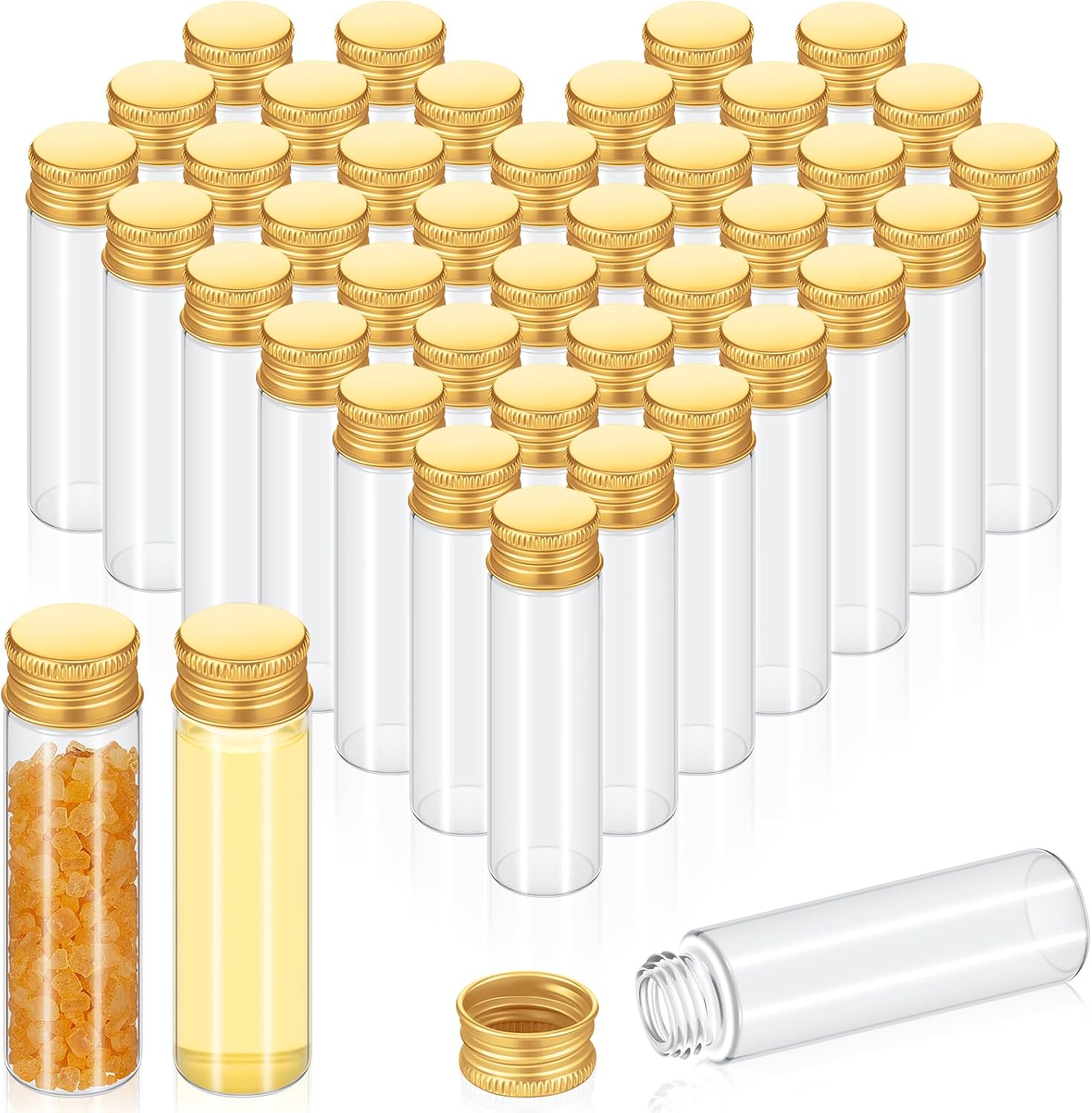 100 frascos de vidrio transparente con tapa de metal de aluminio, pequeños frascos vacíos con tapas, recipientes de muestra de bricolaje para polvo,