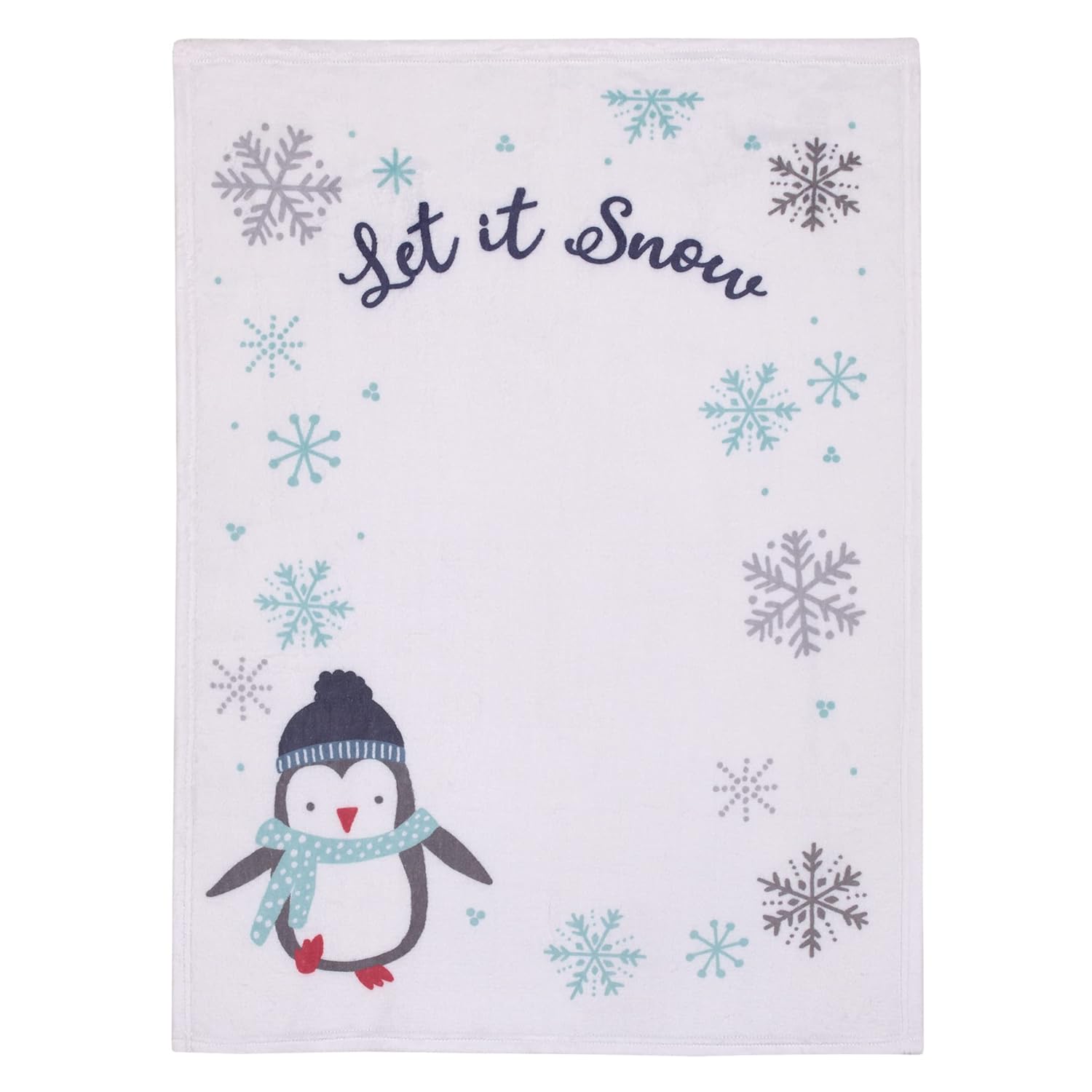 NOJO Manta de bebé súper suave con diseño de pingüino blanco, aguamarina y gris Let it Snow Christmas Photo Op