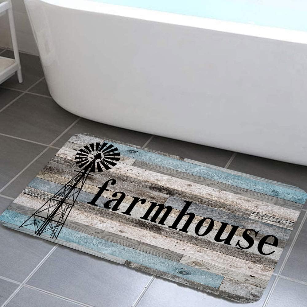 Alfombra de baño de madera rústica, alfombra de baño antideslizante con madera rústica, azul y verde azulado, accesorios de baño, tapete de ducha,