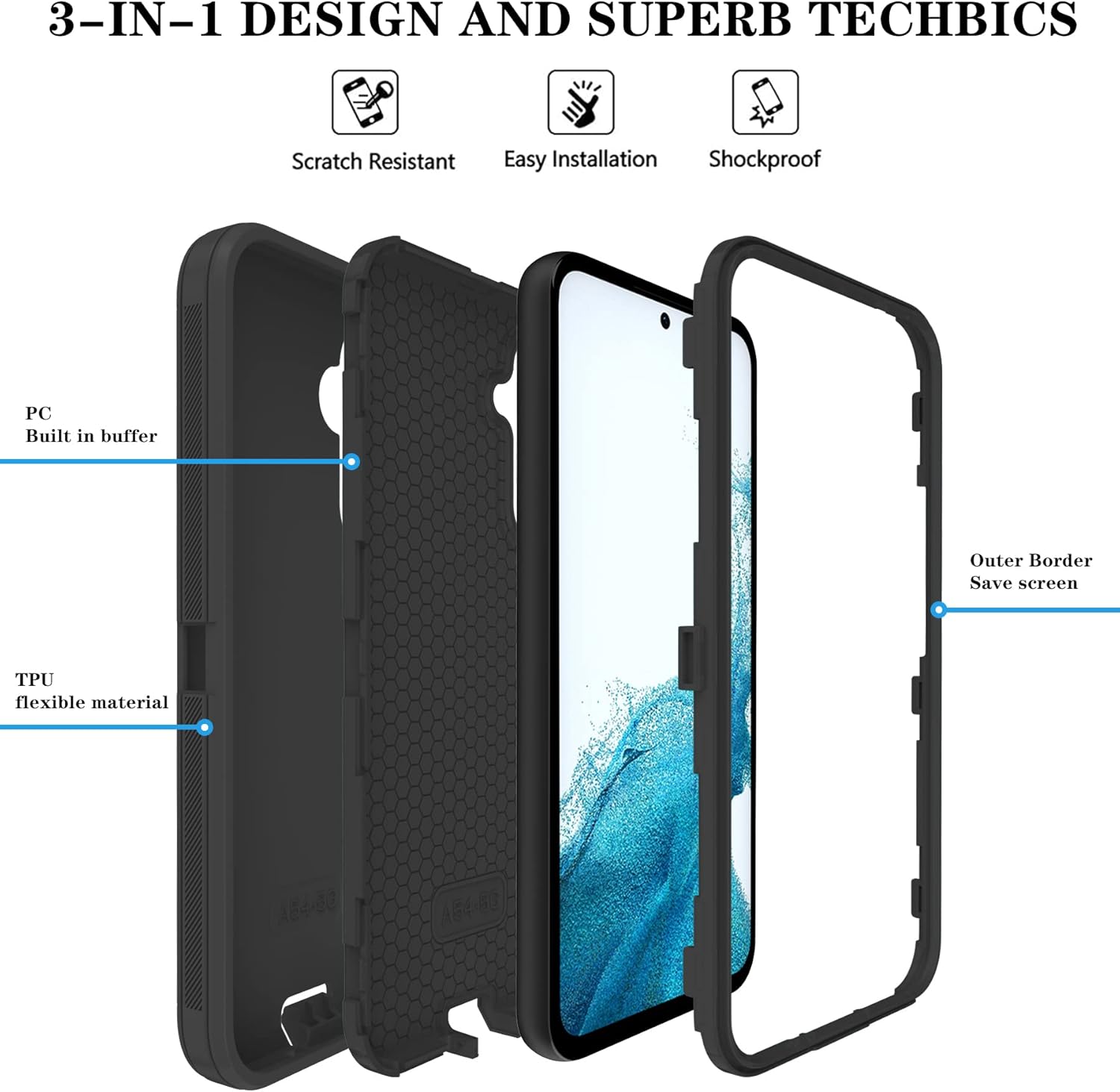 Qinmay Funda para Galaxy A54 5G, Samsung Galaxy A54 5G con protector de pantalla HD (paquete de 2), funda para Samsung A54 5G, duradera, a prueba de