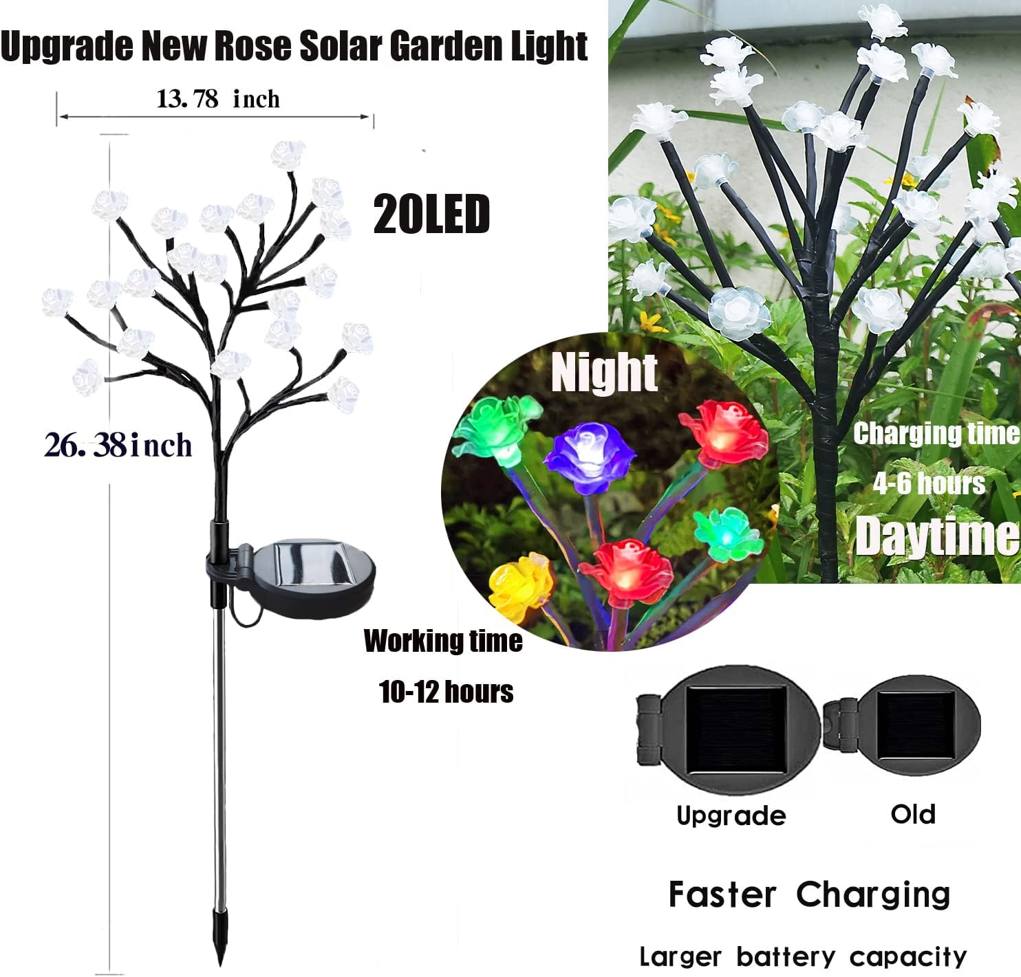 Nacolleo Luces solares de jardín al aire libre, luces solares decorativas para exteriores, decoración de jardín de flores para exteriores, paquete