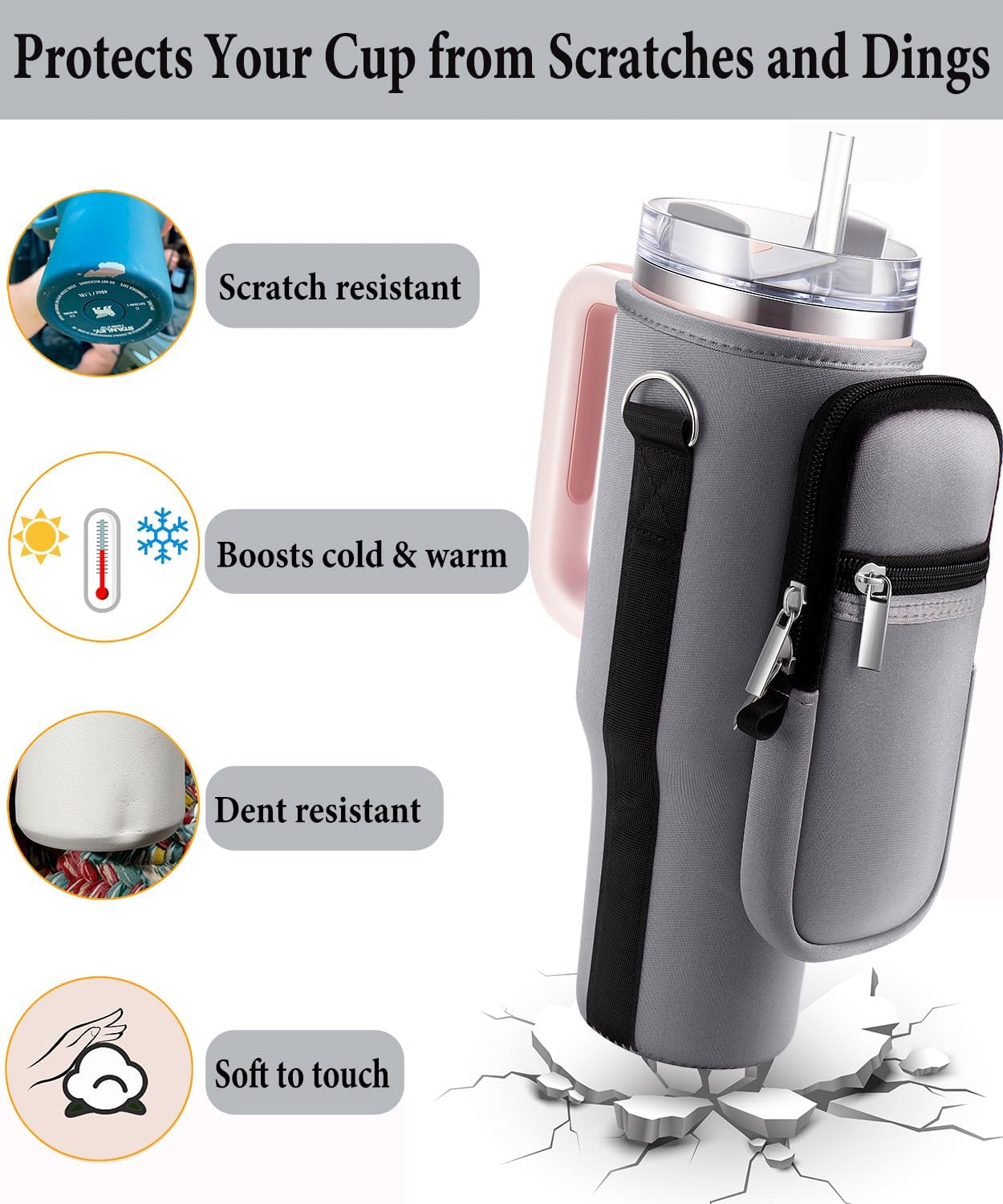 Bolsa de transporte con bolsillo para teléfono Stanley vaso de 40 onzas con asa y vaso Simple Modern de 40 onzas  Soporte para botella de agua para