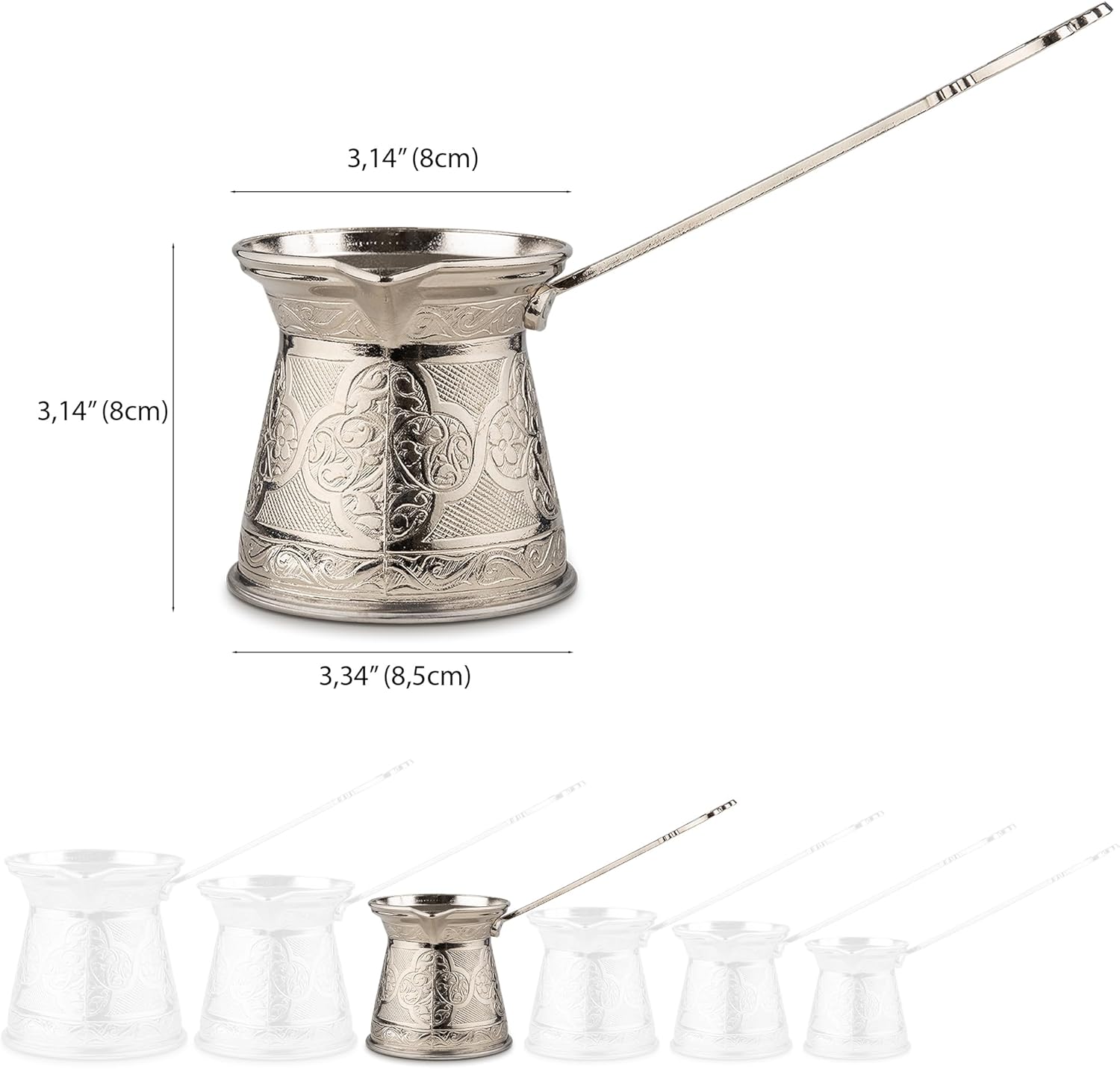 Alisveristime Auténtica cafetera turca, hecha a mano CezveIbrik, varios tamaños y colores disponibles, mejora tu experiencia de café ahora. (plata,