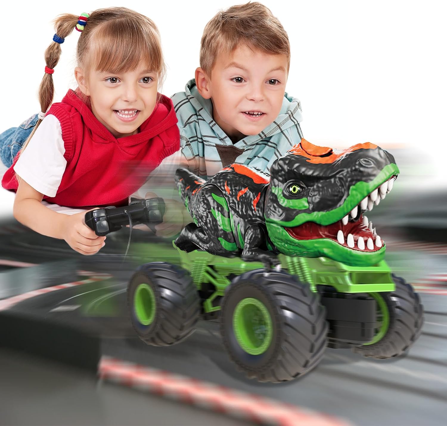 EPPO Auto de dinosaurio a control remoto para niños, camión de dinosaurio RC de 2.4 GHz, juguetes para niños pequeños de 3, 4, 5, 6, 7 años,