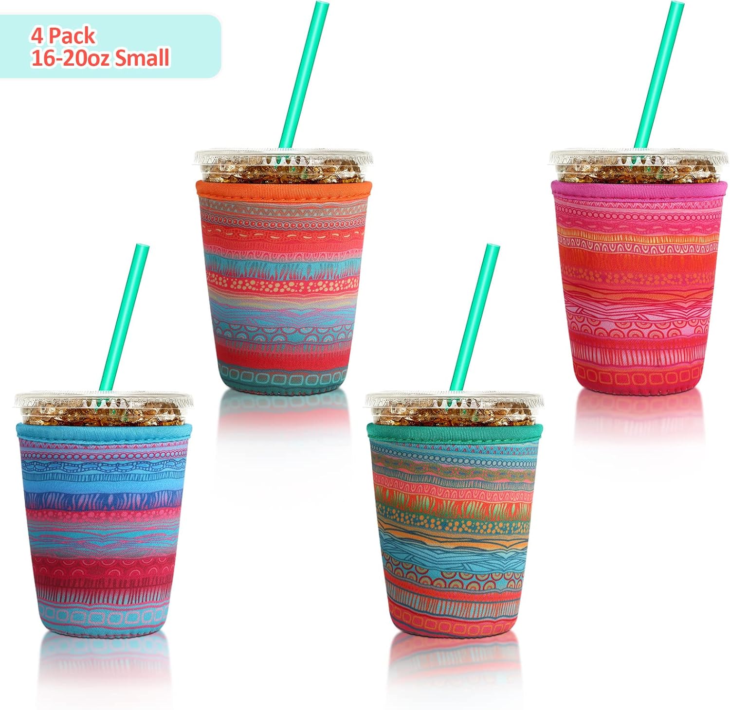 Patelai Funda aislante reutilizable para taza de café, 4 piezas para bebidas frías, bebidas y soporte para la mayoría de los cafés (16-20 onzas,
