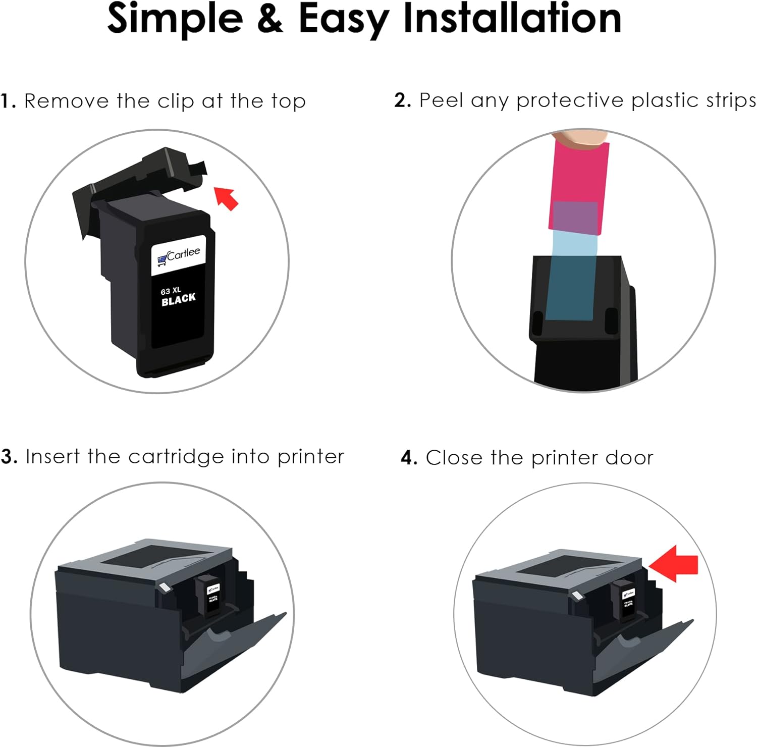 Cartlee Cartucho de tinta remanufacturado de repuesto para HP 63XL 63 XL para impresoras HP Officejet 3830 Envy 4520 Officejet 4650 5258 5255 5200