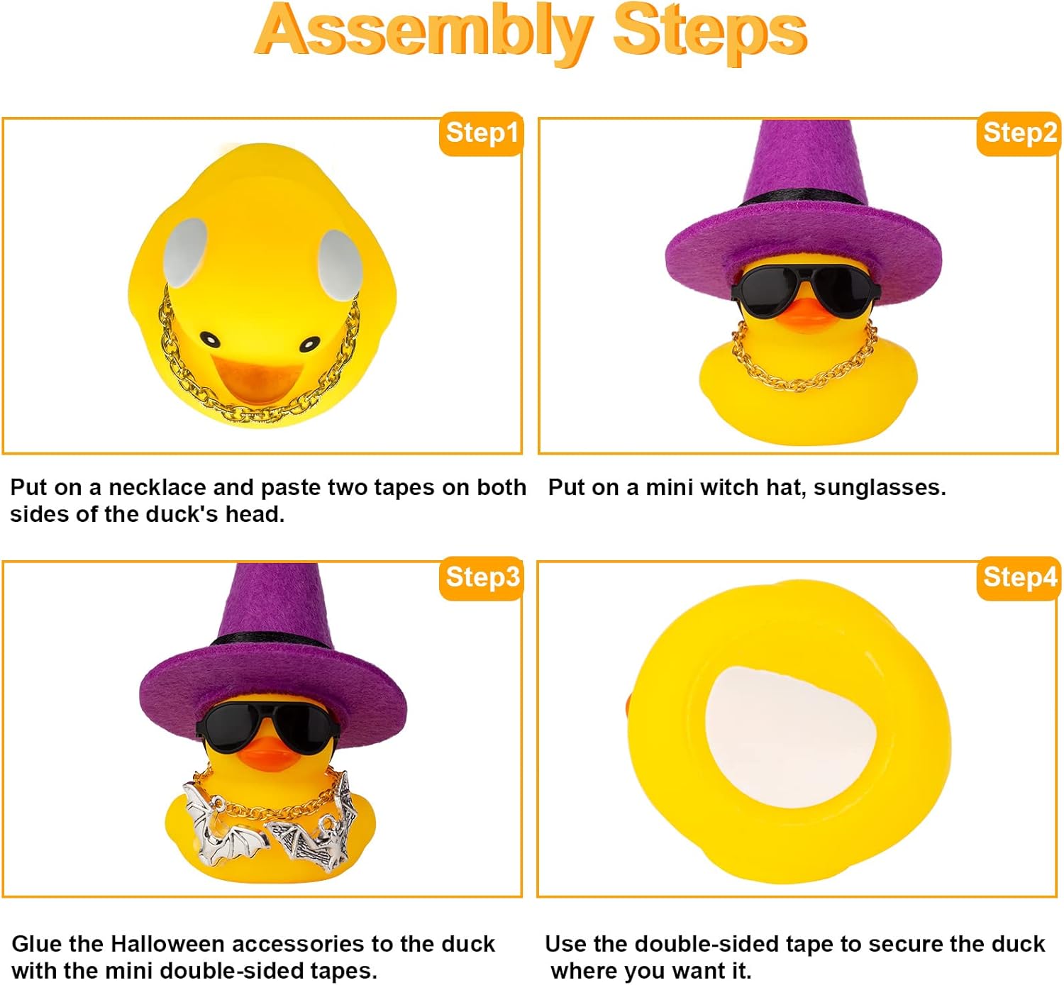 Adornos de pato de goma para automóvil, decoraciones de tablero de automóvil con mini sombrero de bruja, capa, collar, accesorios de Halloween para