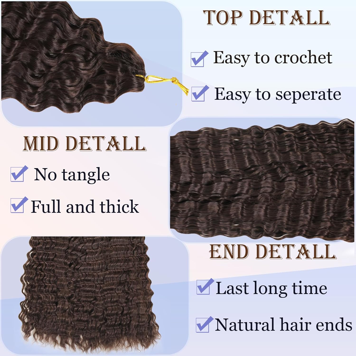 Vustbeauty Extensiones de cabello ondulado de ganchillo de 30 pulgadas, 1 paquete de extensiones de cabello sintético rizado largo ondulado para