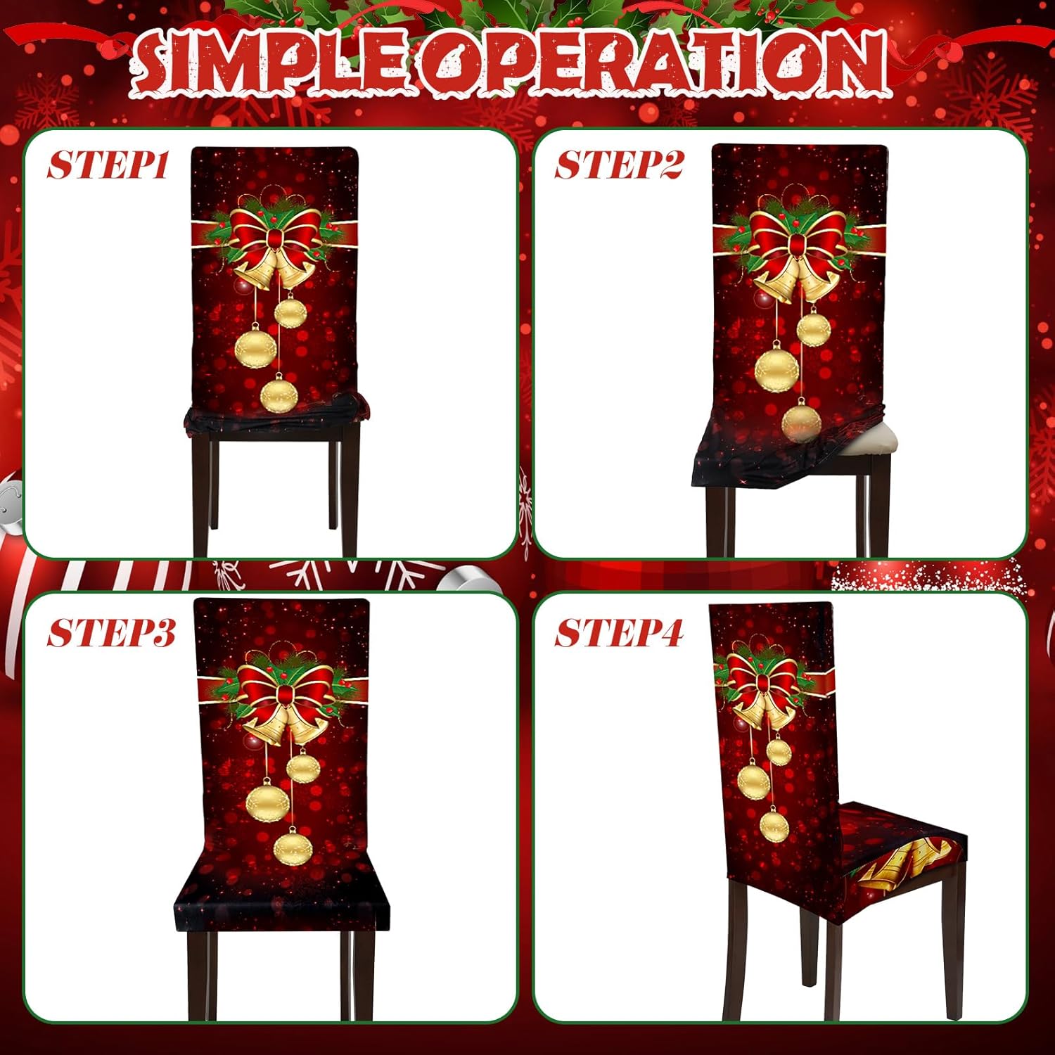 Moukeren Fundas protectoras para sillas de asiento de Navidad, elásticas, extraíbles y lavables, fundas de asiento de Navidad para el hogar, hotel,