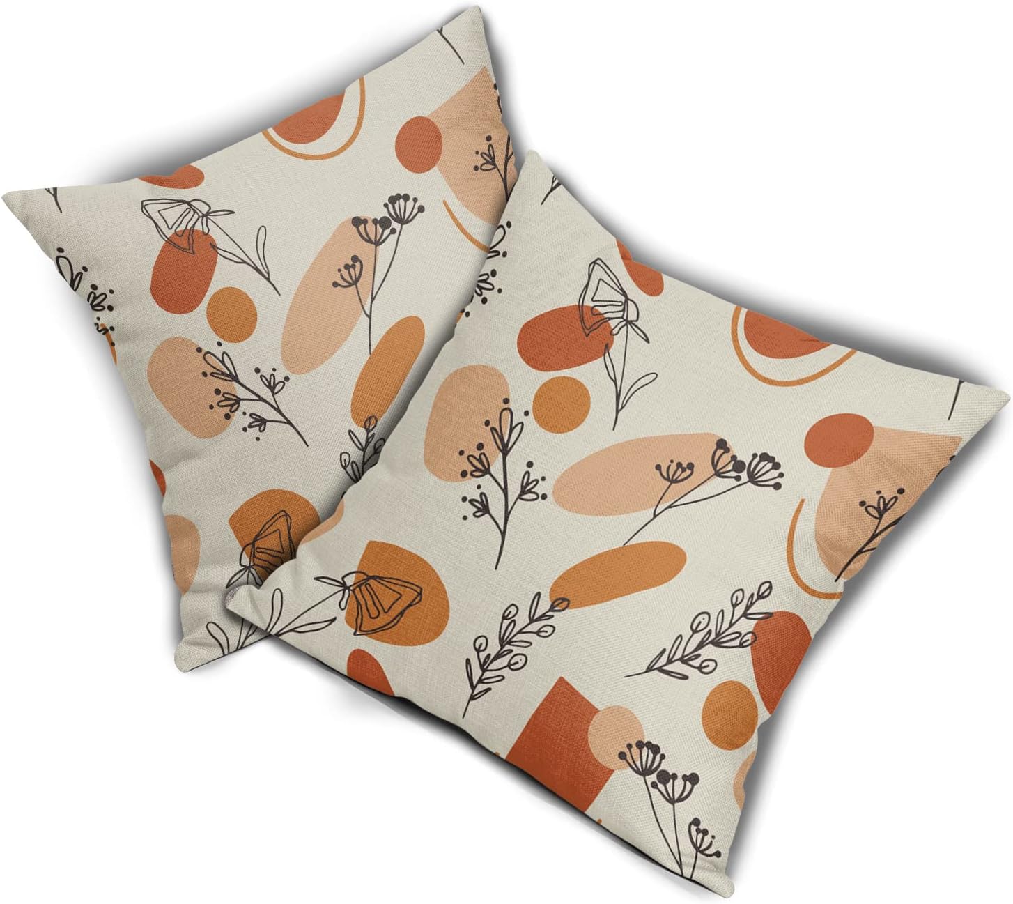 Juego de 2 fundas de almohada retro de mediados de siglo de 18 x 18 pulgadas, fundas de almohada decorativas de lino con temática abstracta de ambos