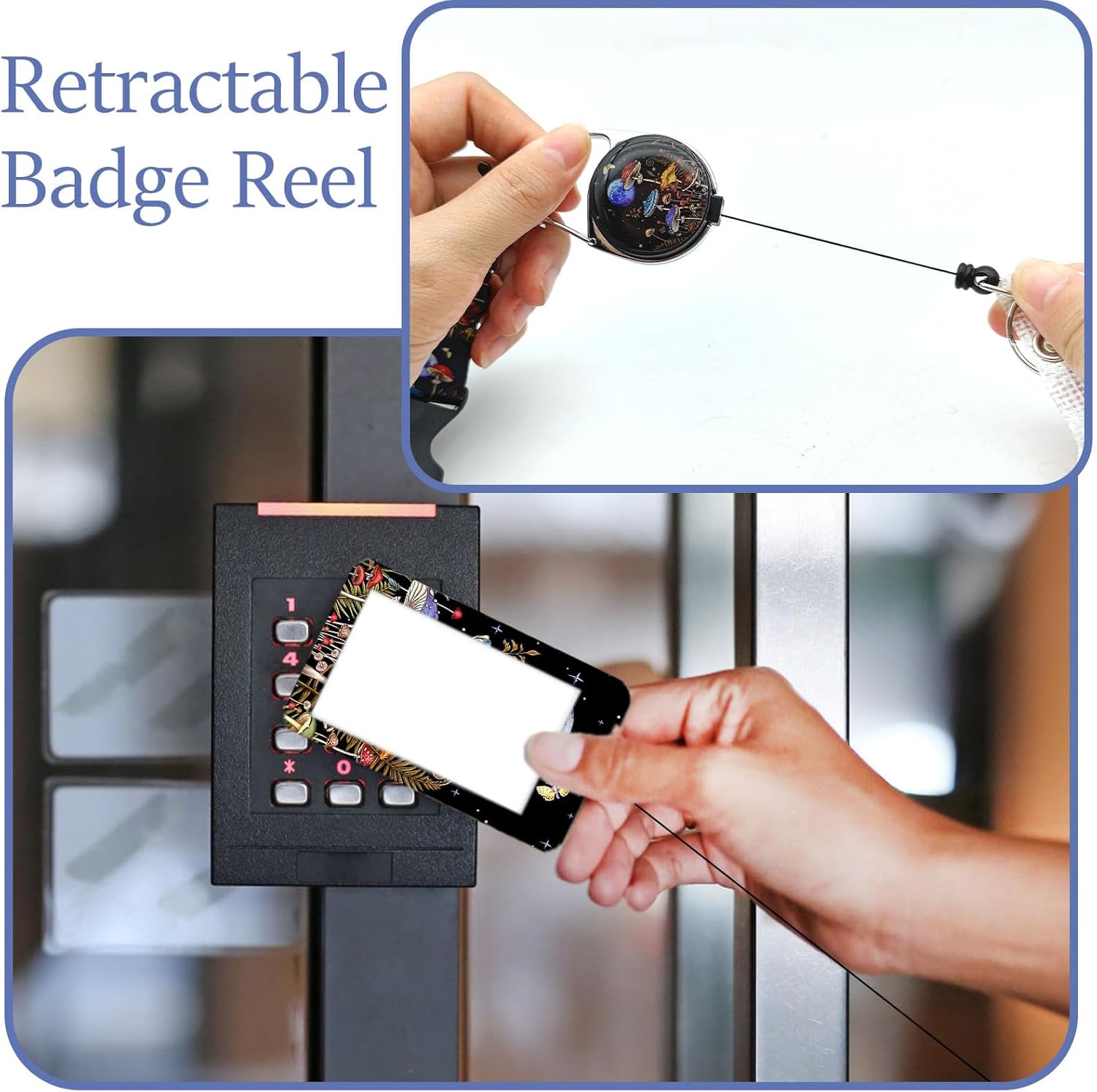 Soporte para tarjetas de identificación con cordón, soporte para tarjetas de identificación con tema de hongos y luna con cordón, soporte para