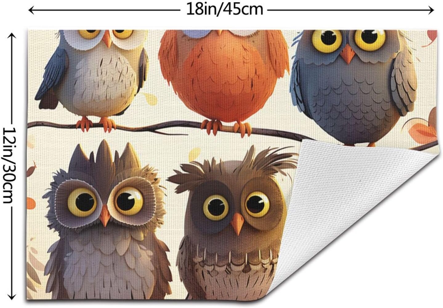1 juego de manteles individuales de PVC con estampado de búhos y pájaros, manteles individuales tejidos de PVC, antideslizantes, resistentes al