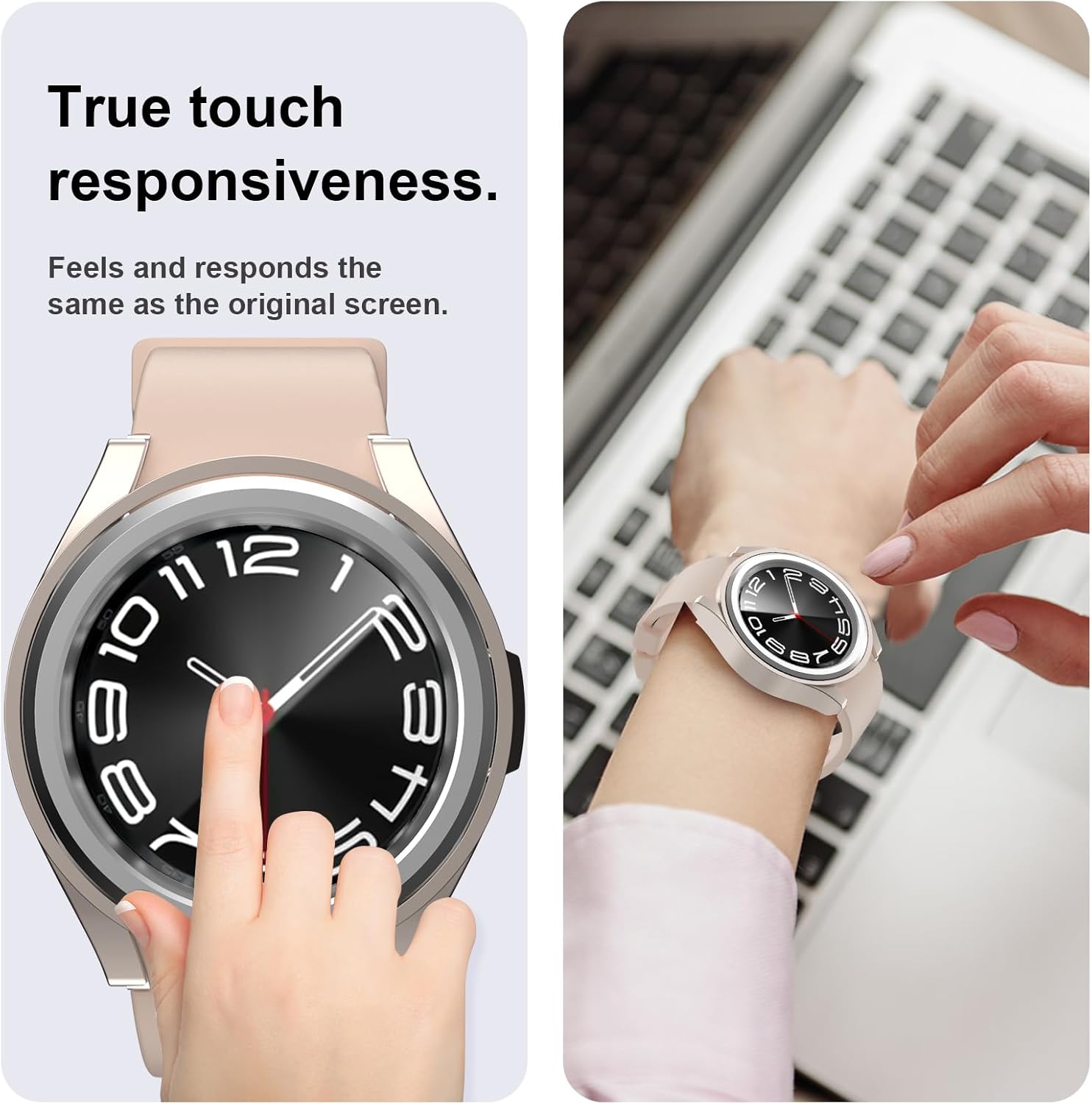 5+5 Paquete de protectores de pantalla para Samsung Galaxy Watch 6 Classic de 1.693 in, funda protectora JZK Hard PC + Película protectora de