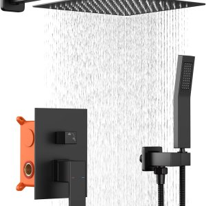 Juego de cabezal de ducha, cabezales de ducha con rociador de mano con lluvia de 10 pulgadas, cabezal de ducha negro mate, montado en la pared de Juego de cabezal de ducha, cabezales de ducha con rociador de mano con lluvia de 10 pulgadas, cabezal de ducha negro mate, montado en la pared de