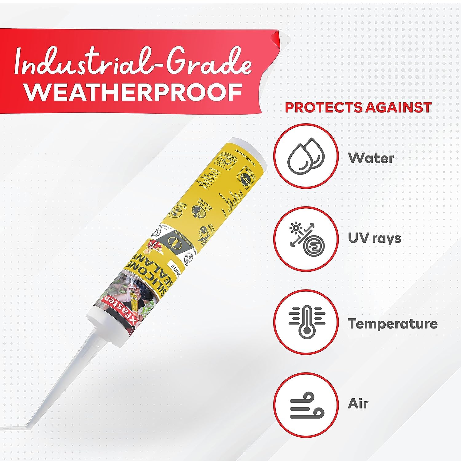 XFasten Calafateo de silicona blanca de 10.1 onzas (paquete de 4, 40.4 onzas en total) Sellador impermeable 100% silicona impermeable para calafateo