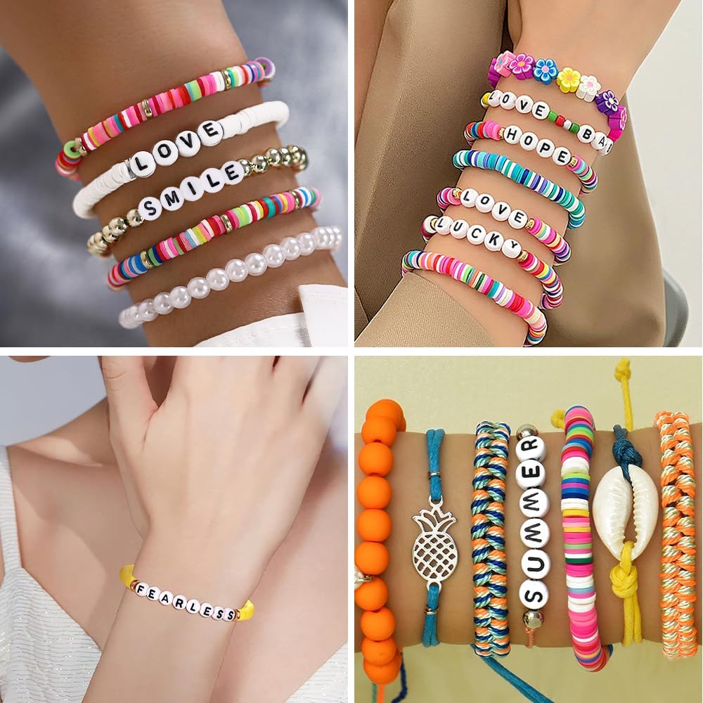 1000 cuentas redondas de letras de 0.157 x 0.315 pulgadas, cuentas acrílicas blancas del alfabeto, pulseras de la amistad, cuentas de letras con