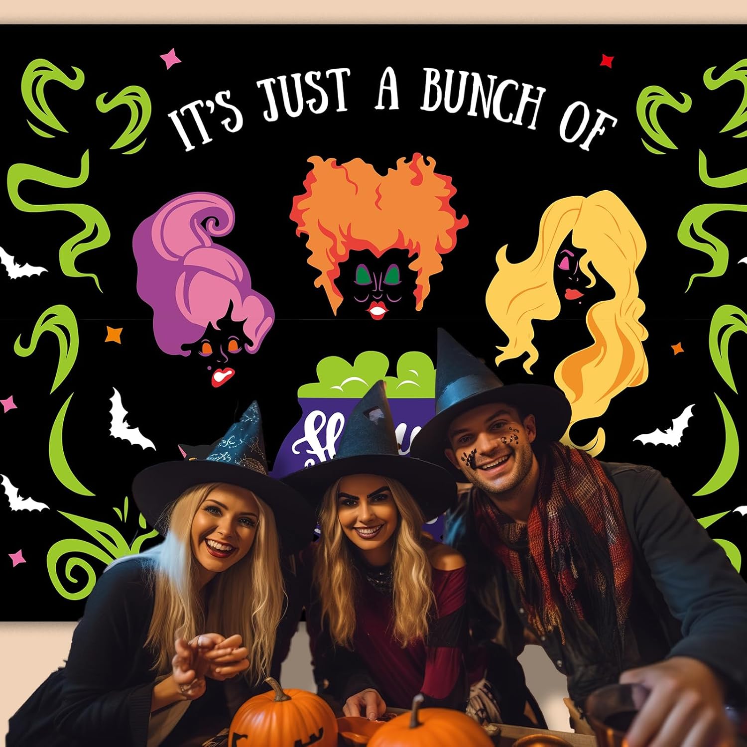 Telón de fondo de bruja de Halloween, 7 x 5 pies, telón de fondo de hermanas de bruja de Halloween, pancarta de brujas Hocus Pocus, telón de fondo