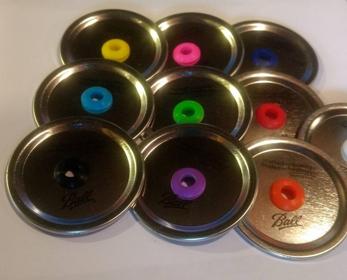 Tapas de vaso para tarros Mason con agujero para popote y ojales de silicona (tapa de boca ancha, color negro)