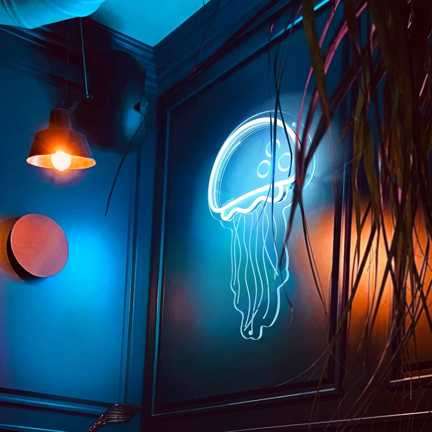 Letreros de neón de medusa, letrero de neón azul hielo frío para decoración de pared, letrero de luz LED de neón para dormitorio de niñas, sala de