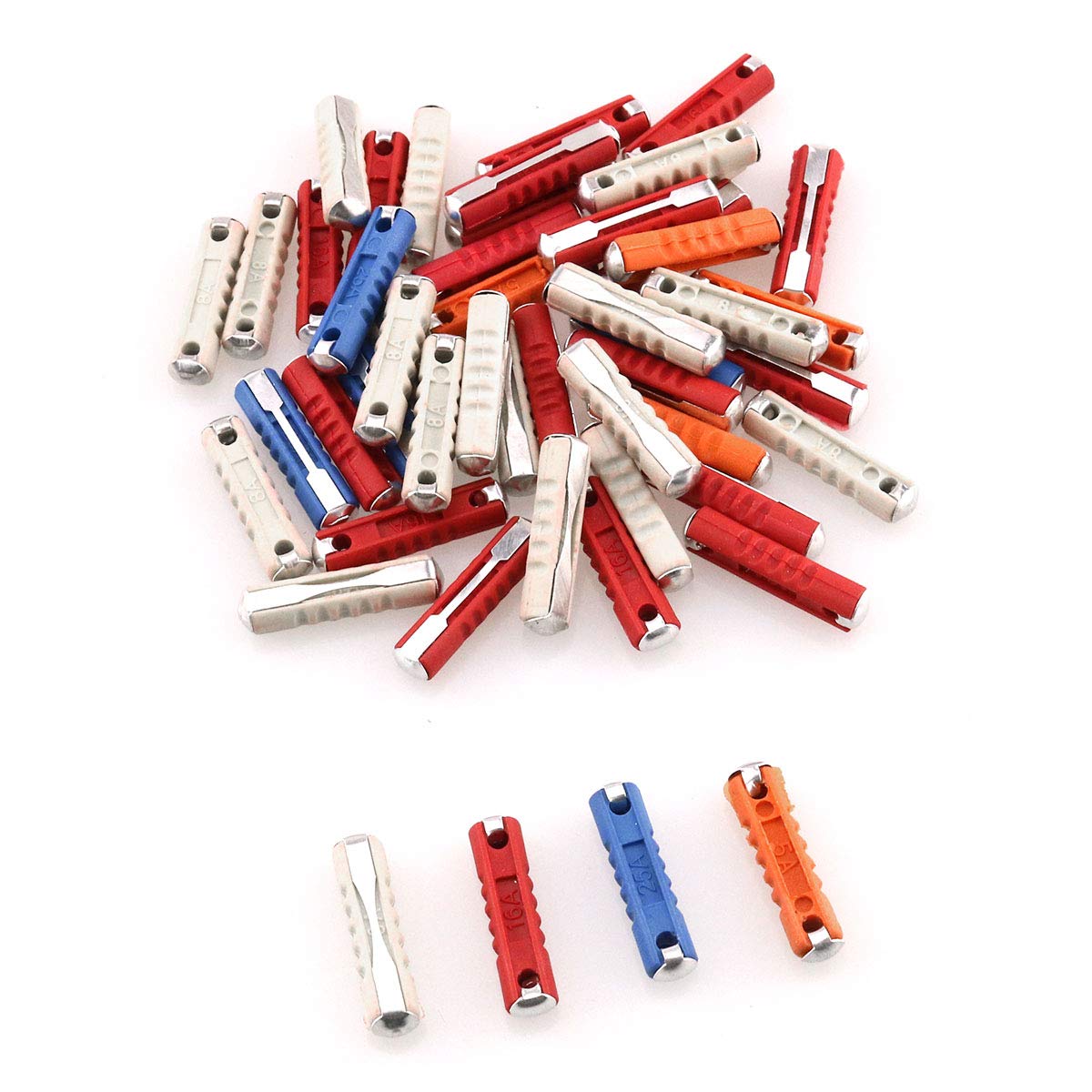 Fusible de coche 50 piezas 5A 8A 16A 25A Amp Fusibles automotrices europeos Torpedo Bullet Classic Fusibles para coche clásico de estilo antiguo
