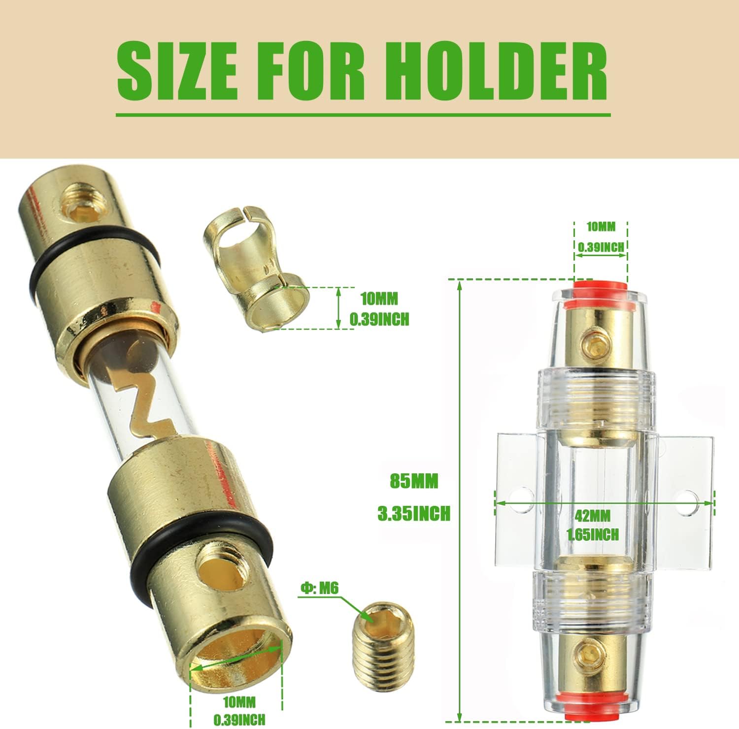 Portafusibles en línea AWG calibre 4-8 con fusibles AGU de 20 A para audio de automóvil, alarma, amplificador, compresores, portafusibles en línea