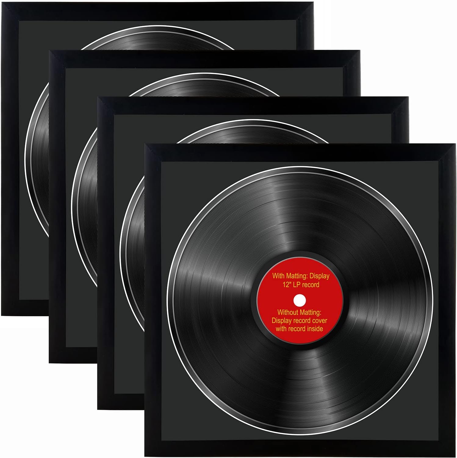 4 piezas, 12.4×12.3 in, LP-Rahmen-Display mit schwarzer Matte, hergestellt zur Präsentation von Vinyl-LP-Schallplatten oder Vinyl-LP-Albumhüllungen,