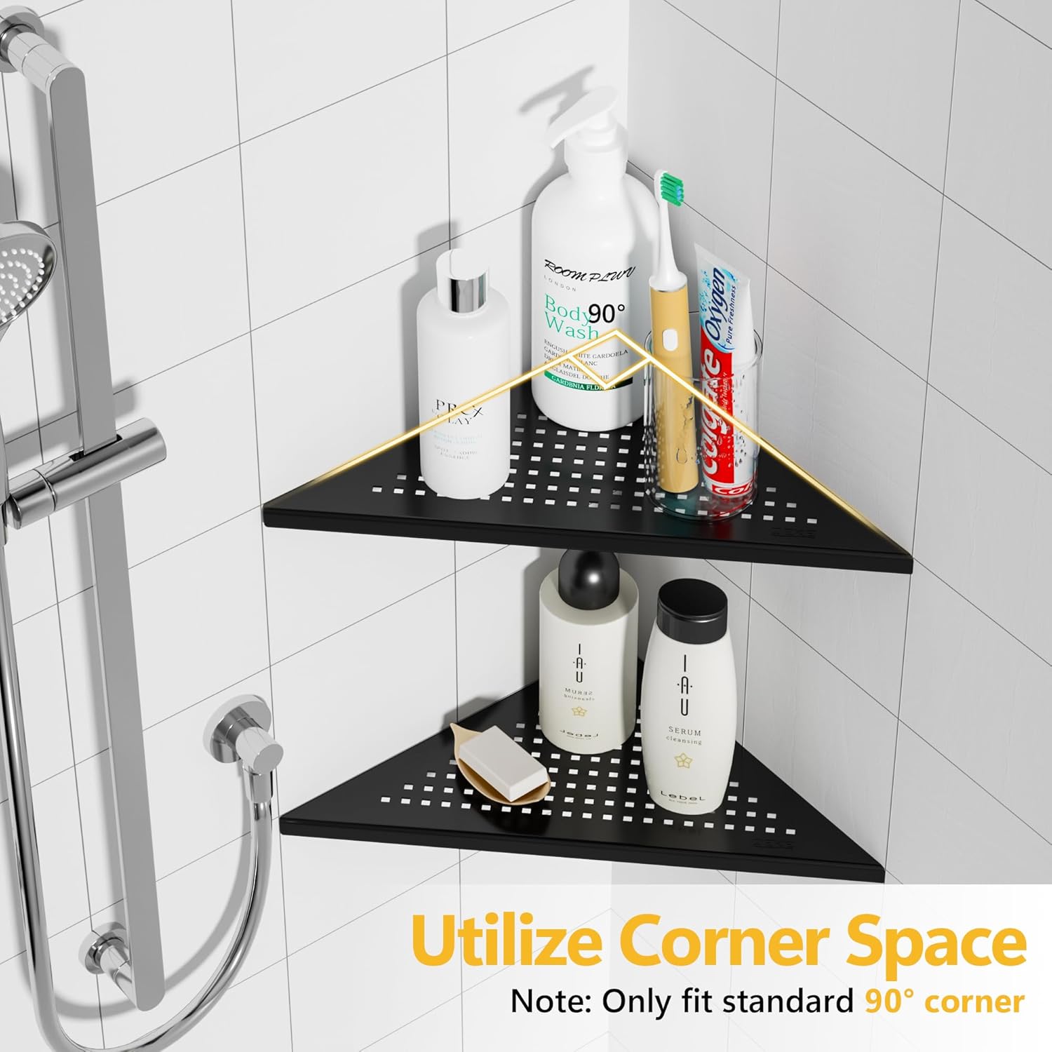Neodrain Juego de 2 estantes esquineros de pared de color negro mate de 10 pulgadas, estantes de esquina flotantes para pared, estantes de