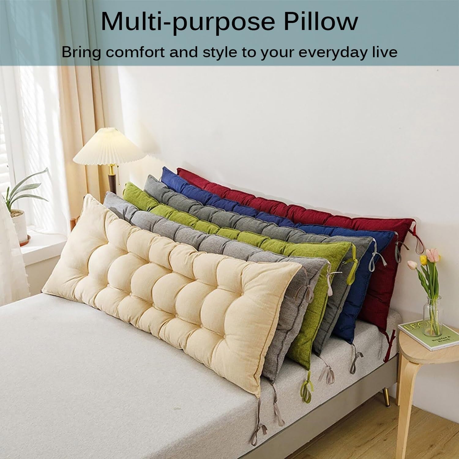 Almohada impermeable para cabecero, cojín para exteriores, cómodo respaldo para leer y relajarse en la cama, almohada grande para adultos y