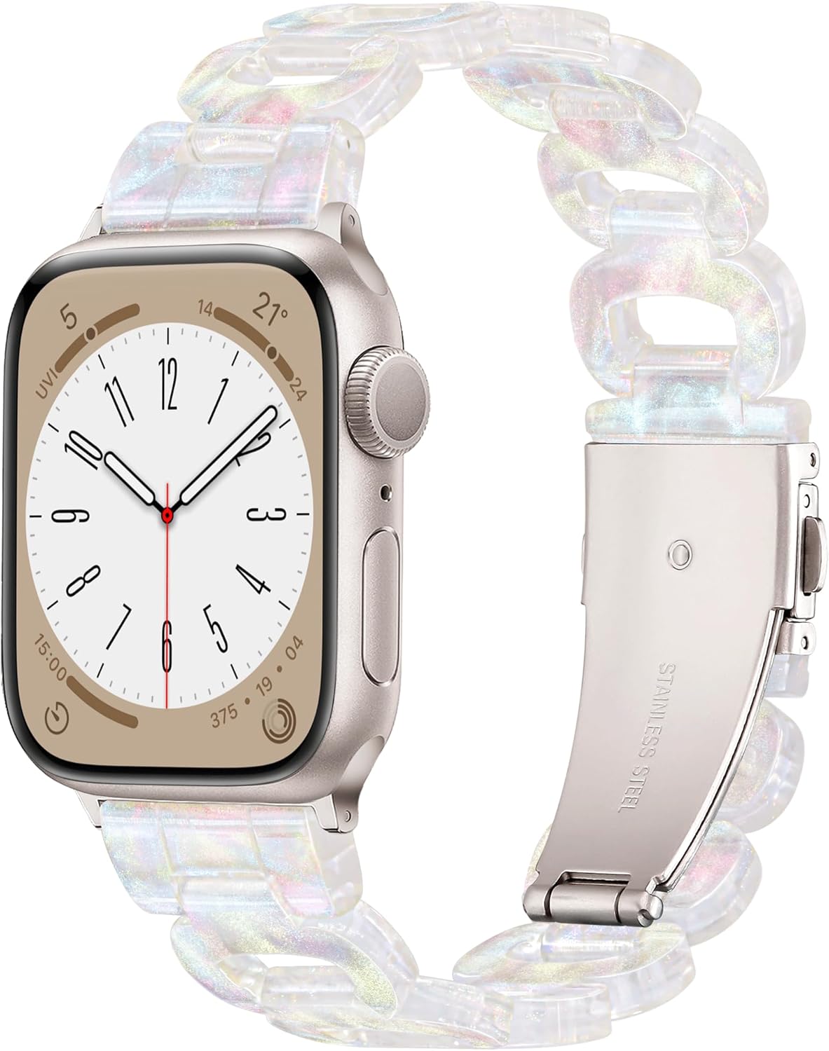 Correa ligera de Apple Watch -O Design – Correas de resina para iWatch, color luz de estrellas, correas de Apple Watch para mujeres y hombres,