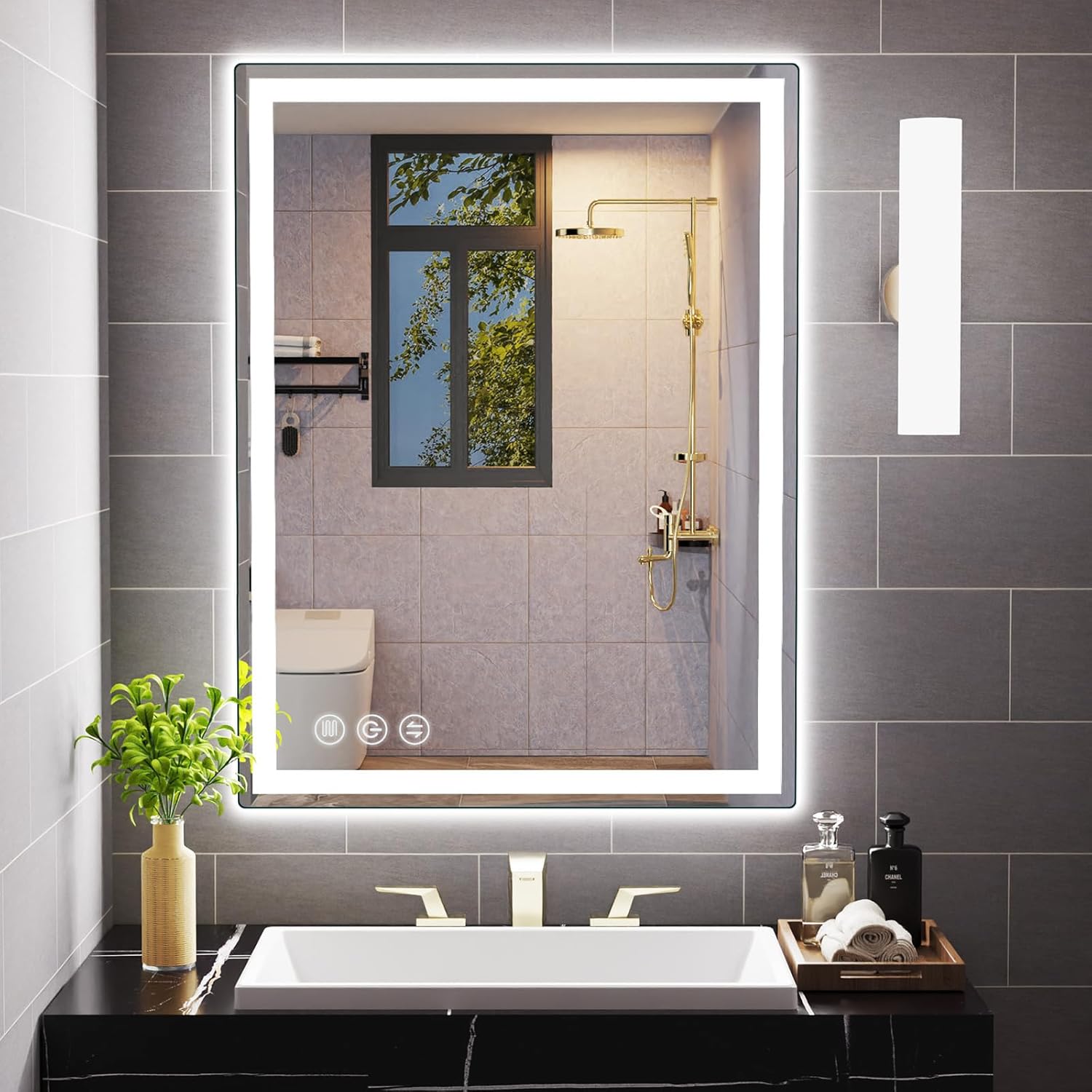 Espejo de baño LED para pared, espejo inteligente de 28 x 36 pulgadas con luces, espejos de pared delanteros y retroiluminados, certificación UL,