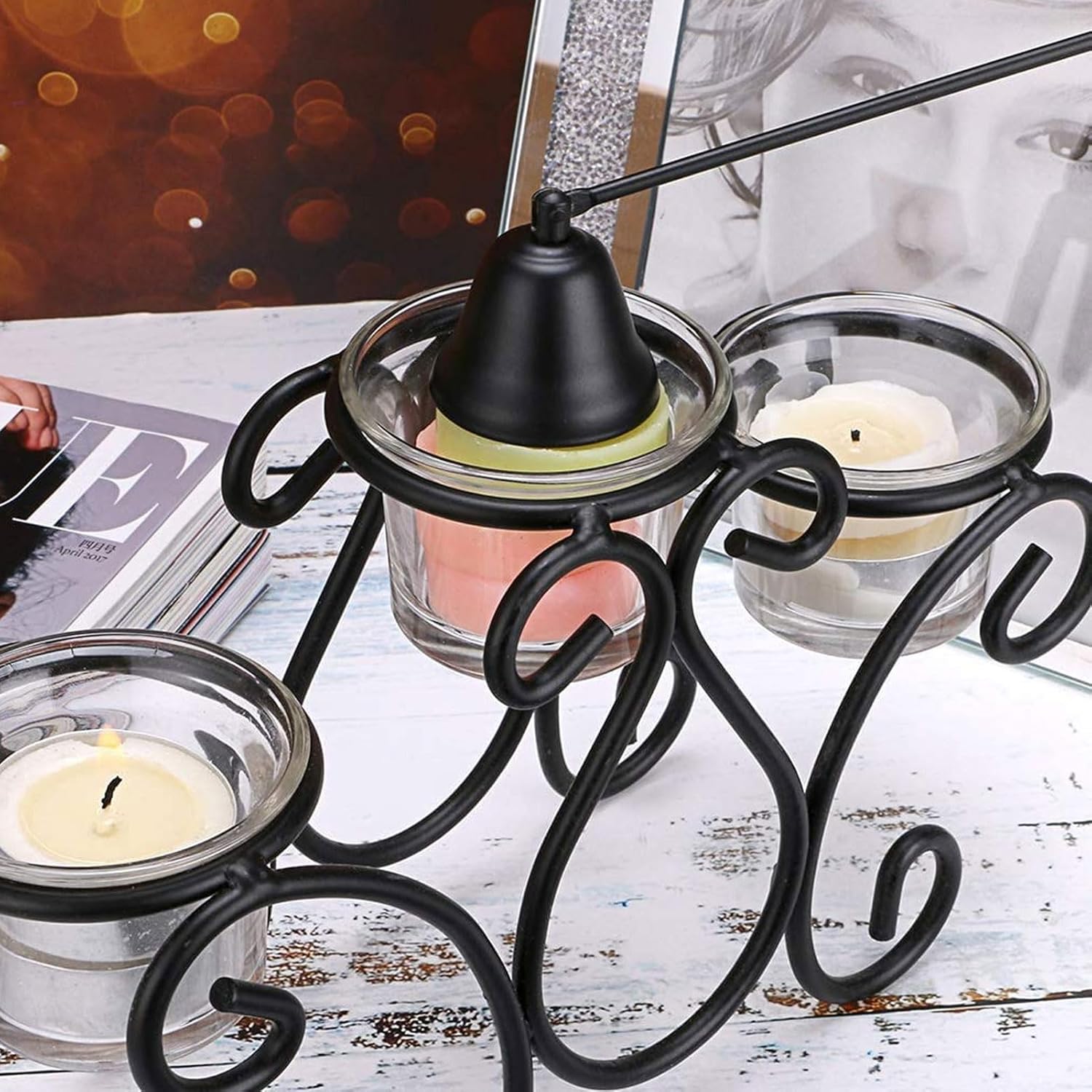 Zerodis Snuffer de velas, 2 piezas de extintor de velas con mango largo para velas, accesorio para velas, herramienta de extinción de mecha (negro)