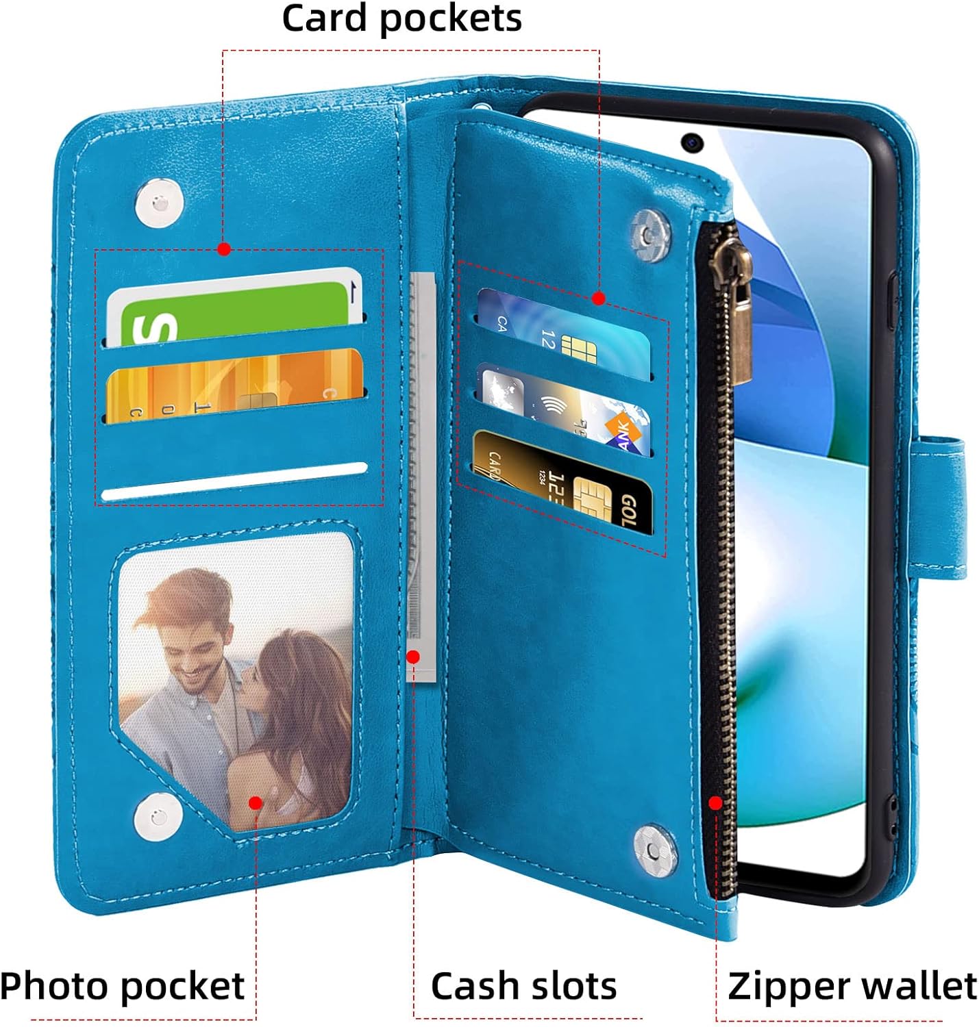 Asuwish Funda para teléfono BLU F91 5G 2022 con protector de pantalla de vidrio templado y tarjetero de cuero con diseño de flores, soporte para