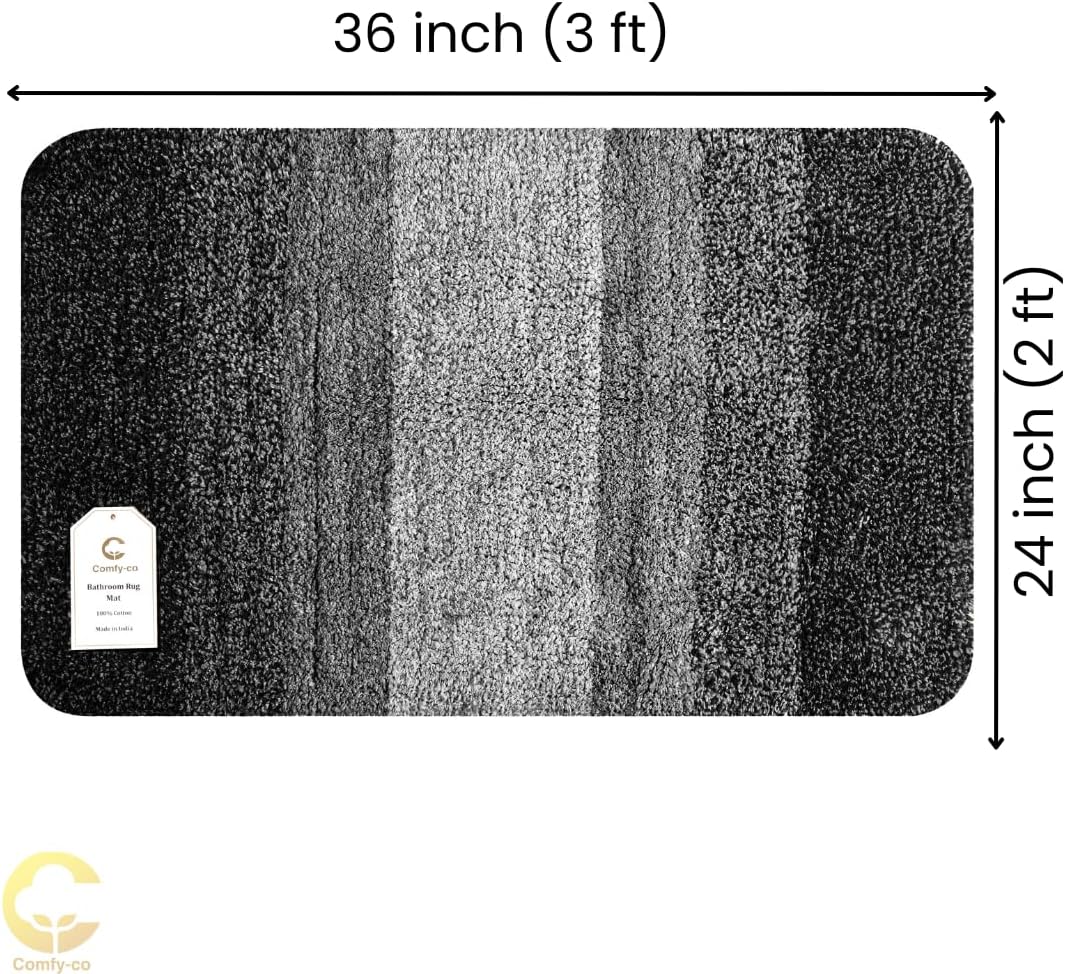 Alfombra de baño de 36 x 24 pulgadas, suave, absorbente, antideslizante, 100% algodón, alfombra de baño de felpa peluda, lavable a máquina, para