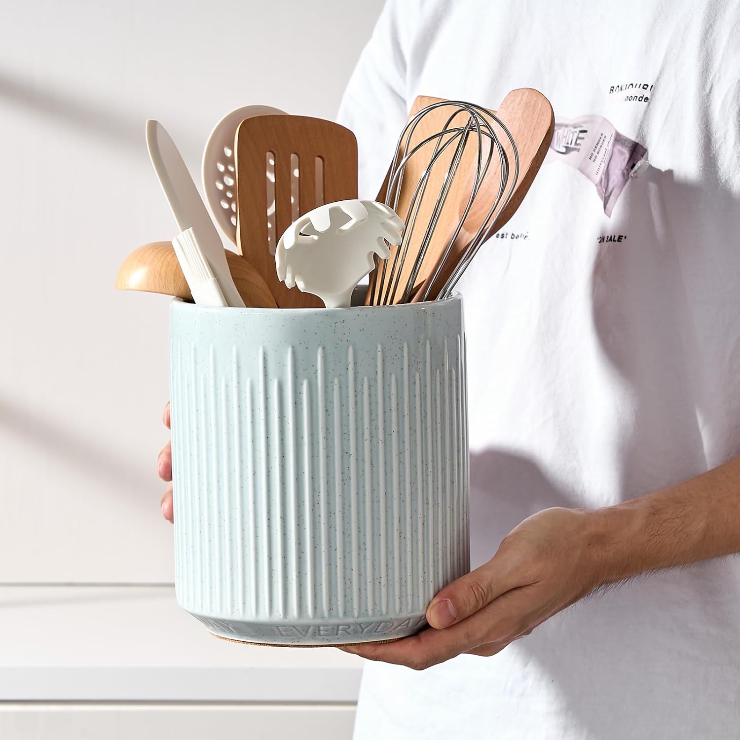 JIEMEI HOME – Soporte para utensilios de cocina, recipiente estable de cerámica para encimera de cocina, organizador grande de utensilios de 7.2