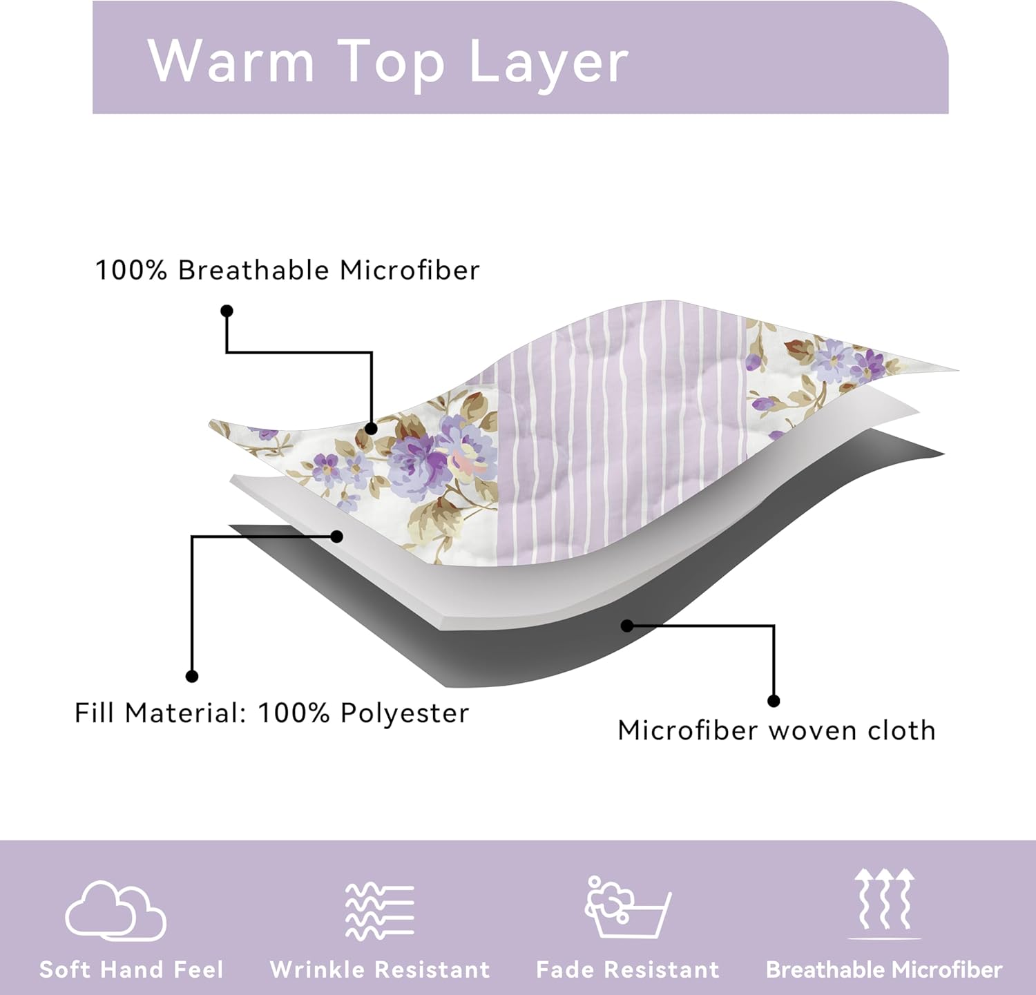 Juego de ropa de cama morada tamaño King  Colchas reversibles de microfibra con 2 fundas de almohada, ropa de cama suave y ligera, colcha de flores,