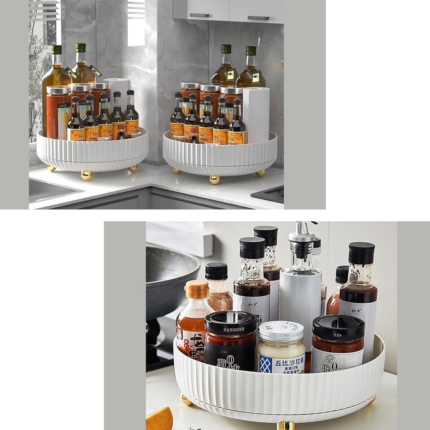 Lazy Susan – Juego de 2 platos giratorios, organizador de perfume de maquillaje blanco, bandeja de almacenamiento giratoria de 360, diámetro de 8.6