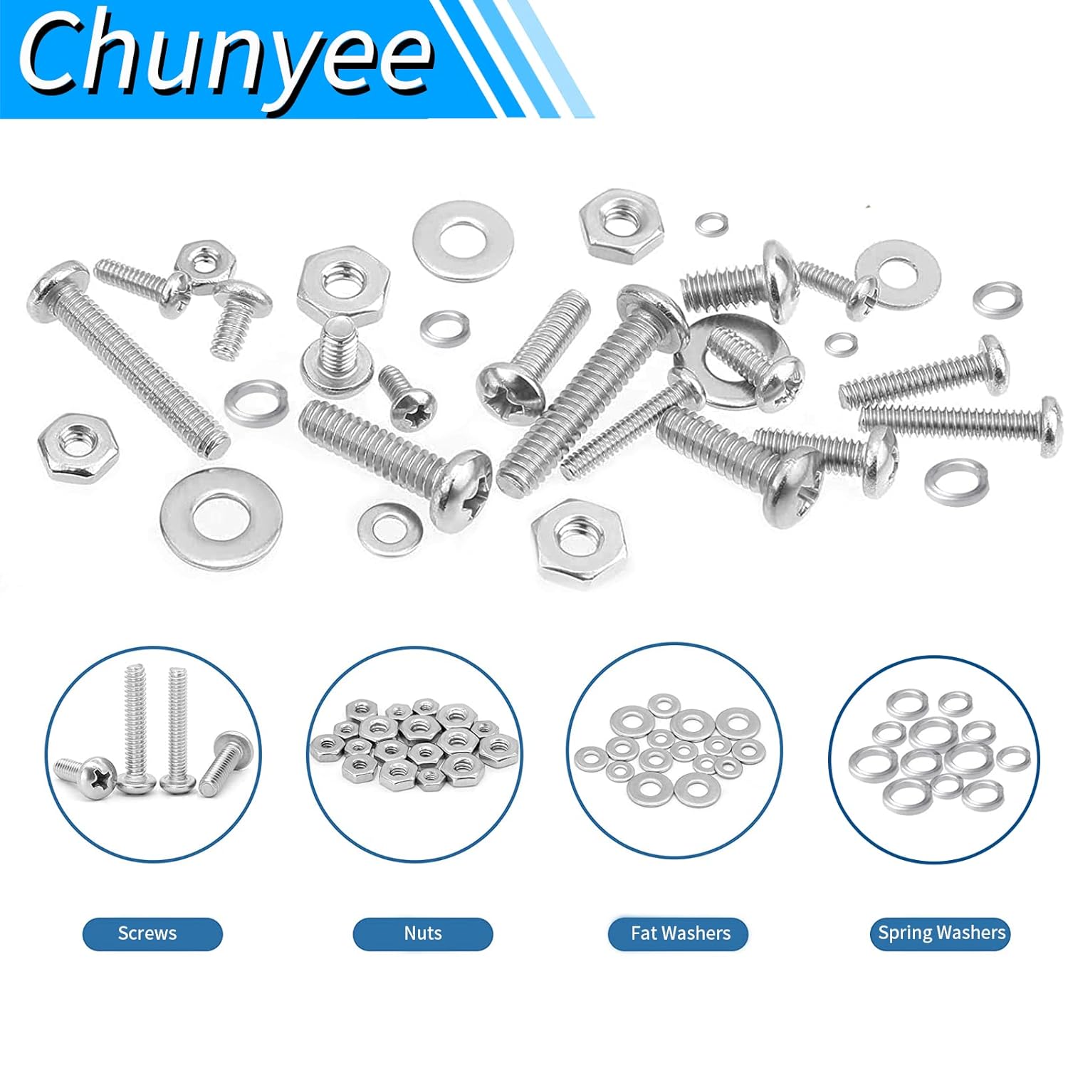 Chunyee Kit surtido de 840 tuercas y tornillos, 6-32#8-32#10-24 Phillips Kit surtido de tornillos de máquina de cabeza cacerola, kit surtido de
