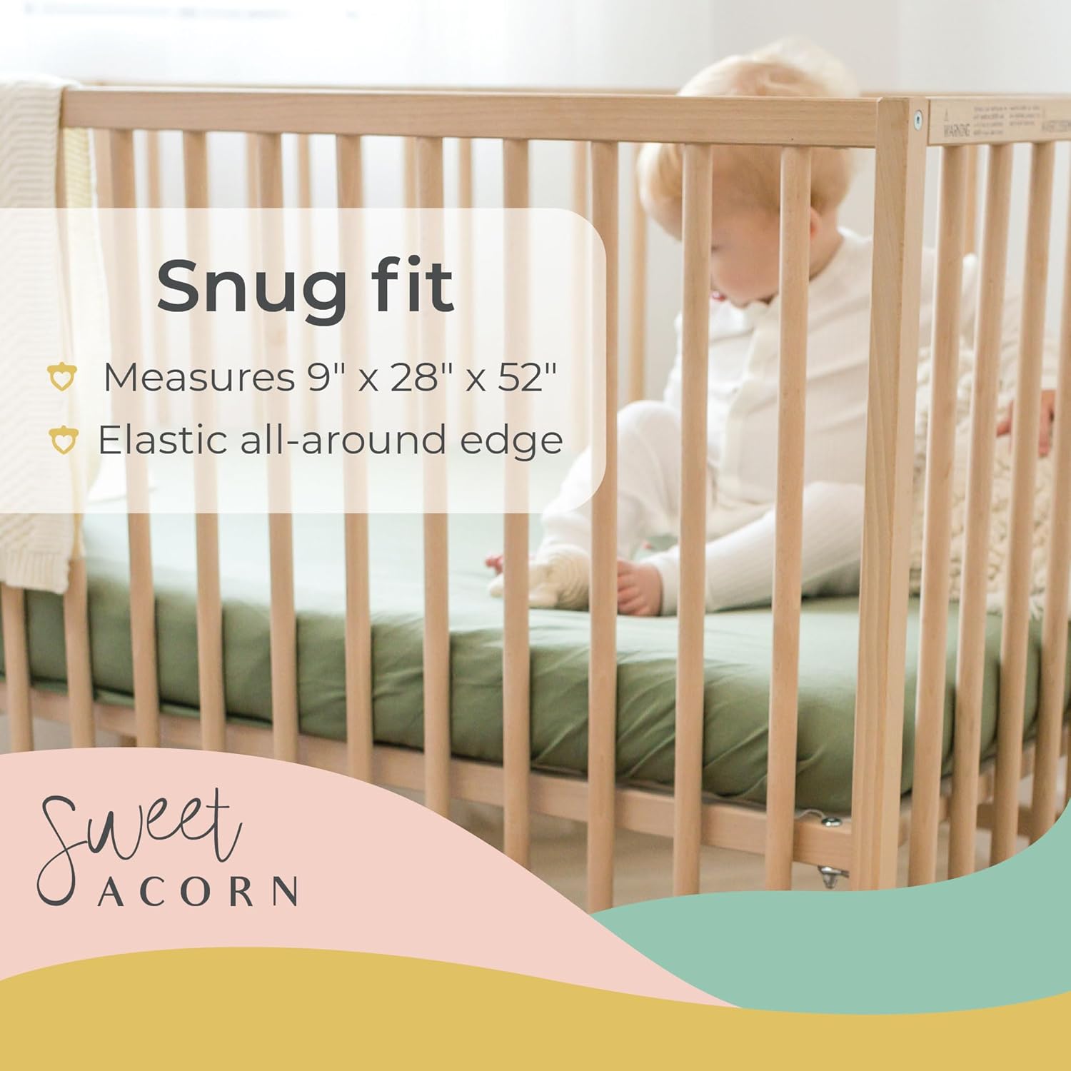 Sábanas ajustables para cuna, ropa de cama de punto de jersey de algodón orgánico, se adapta a colchones estándar de cuna de bebé, 9 x 28 x 52