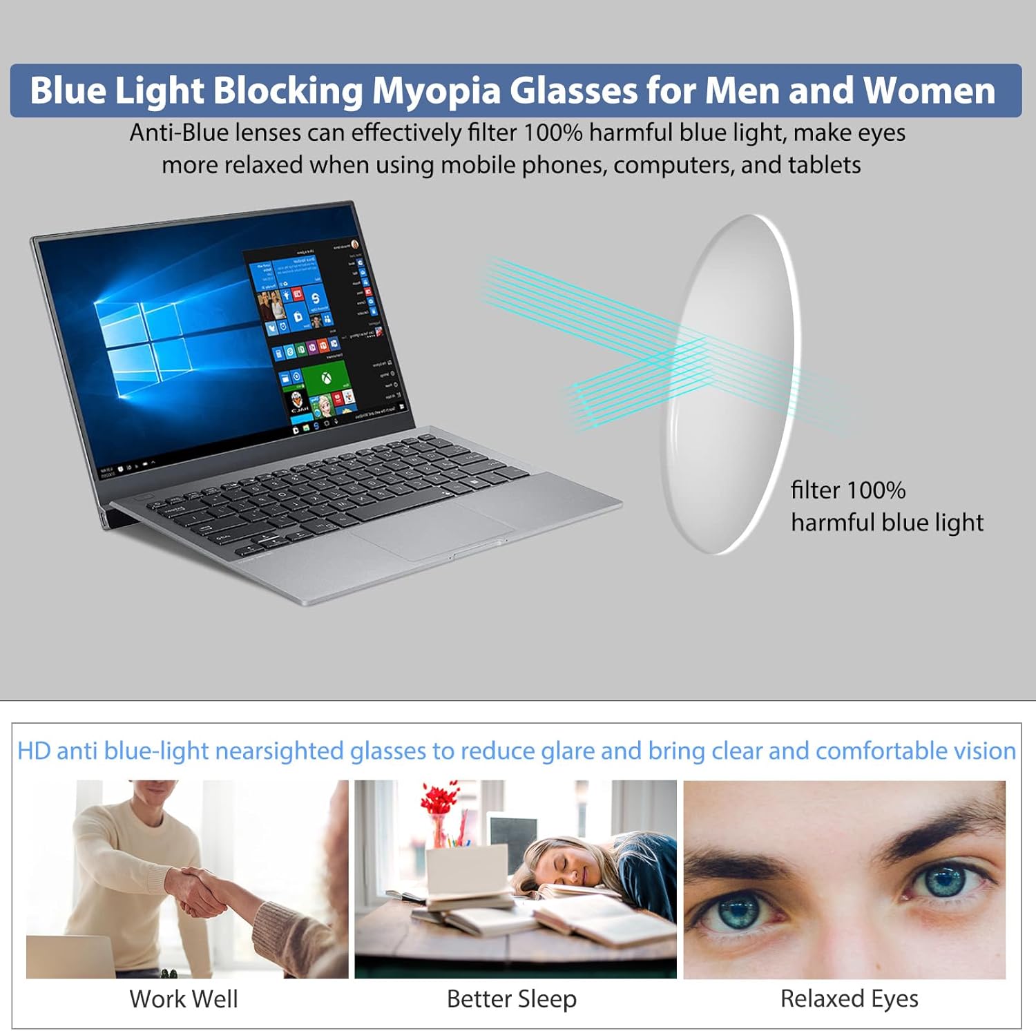 Gafas de miopía fotocromática para hombres y mujeres a distancia, bloqueo de luz azul, lentes de visión corta