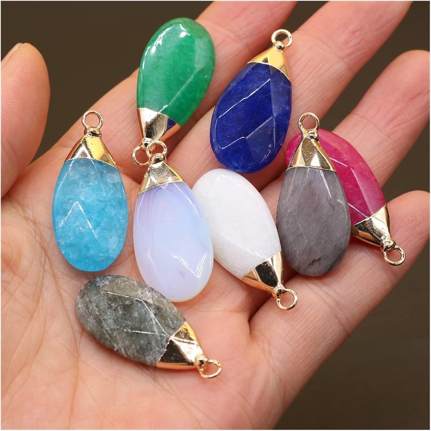 1pcs Natural White Jades Flash Labradorite Pendant Charm Stone Pendants DIY for Necklace Earring or Jewelry Making Size 34x15mm Natural Stone (Size
