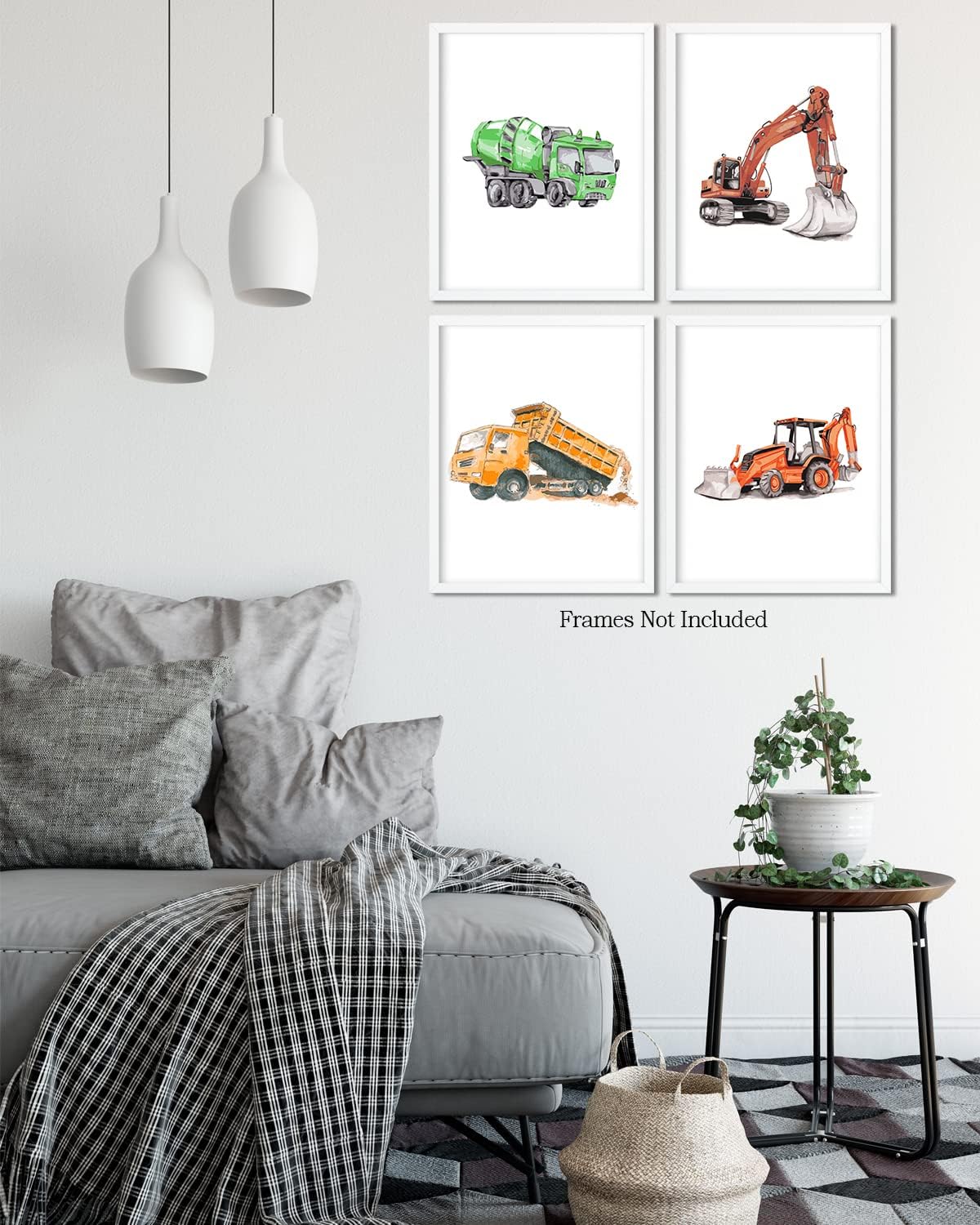 Arte de pared de vehículos de construcción para dormitorio de niño, juego de 4 decoración moderna de habitación de bebé para niños, arte de pared