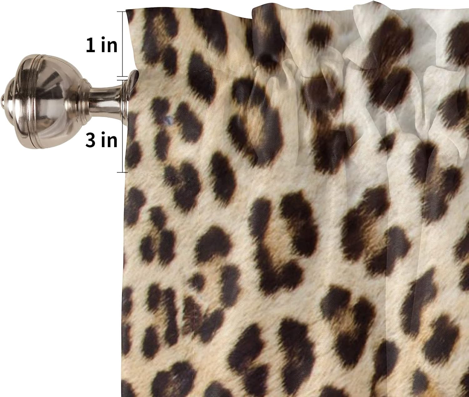 Cortinas con estampado de leopardo para cocina, cenefa de ventana con bolsillo para barra, cortinas cortas filtrantes de luz, 2 paneles con textura