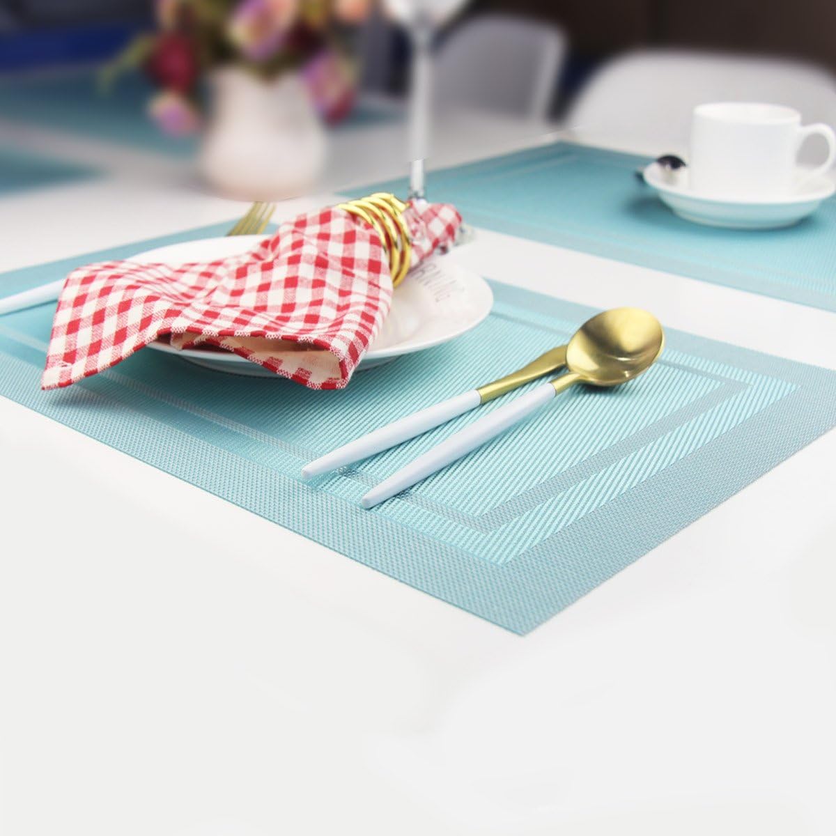 PIGCHCY Manteles individuales lavables de vinilo, elegantes manteles individuales resistentes al calor para mesa de comedor, juego de 6 unidades,