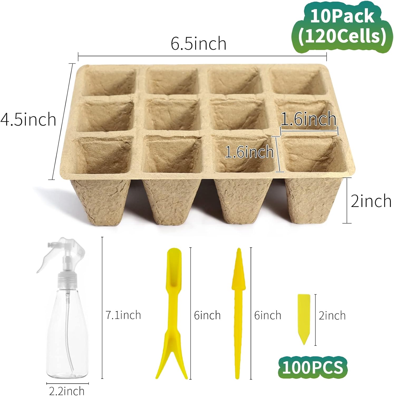 Bandejas de inicio de plántulas de 120 celdas, paquete de 10 macetas de turba biodegradables, kit de iniciación de plántulas, bandejas de