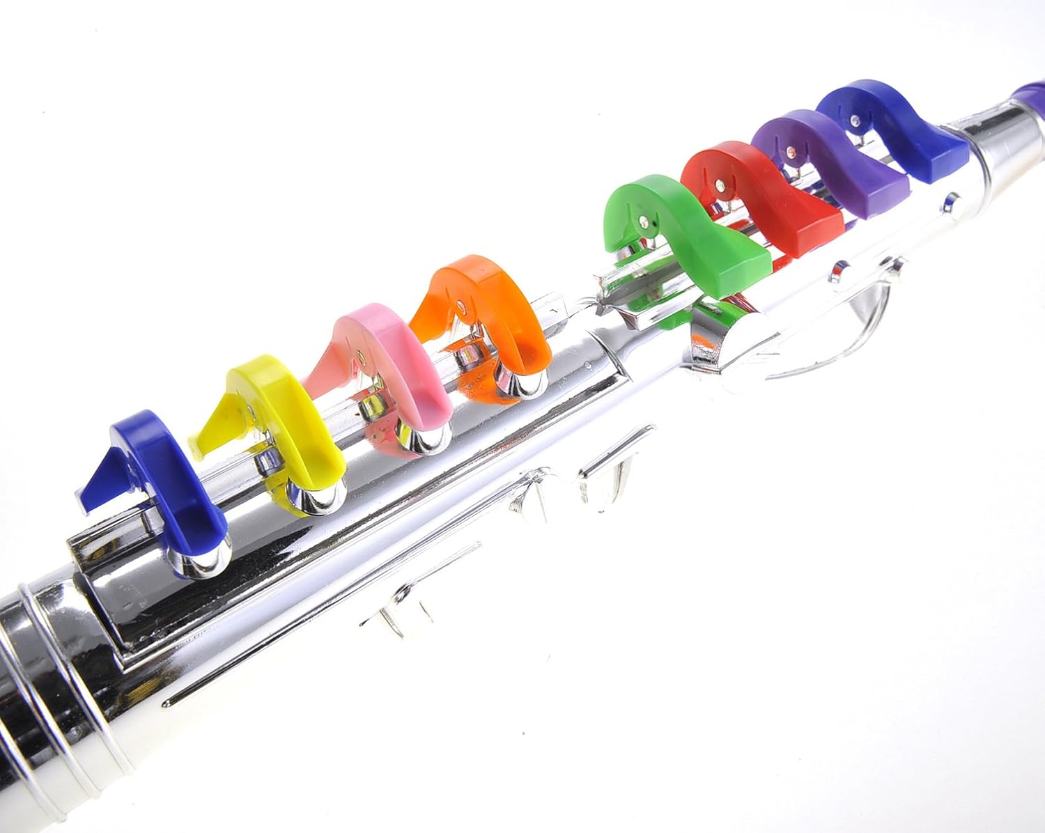PowerTRC Cuerno de trompeta para niños  Insrumento musical de viento  8 teclas de colores  Niños pequeños  Clarinete de aprendizaje  Plata metálica