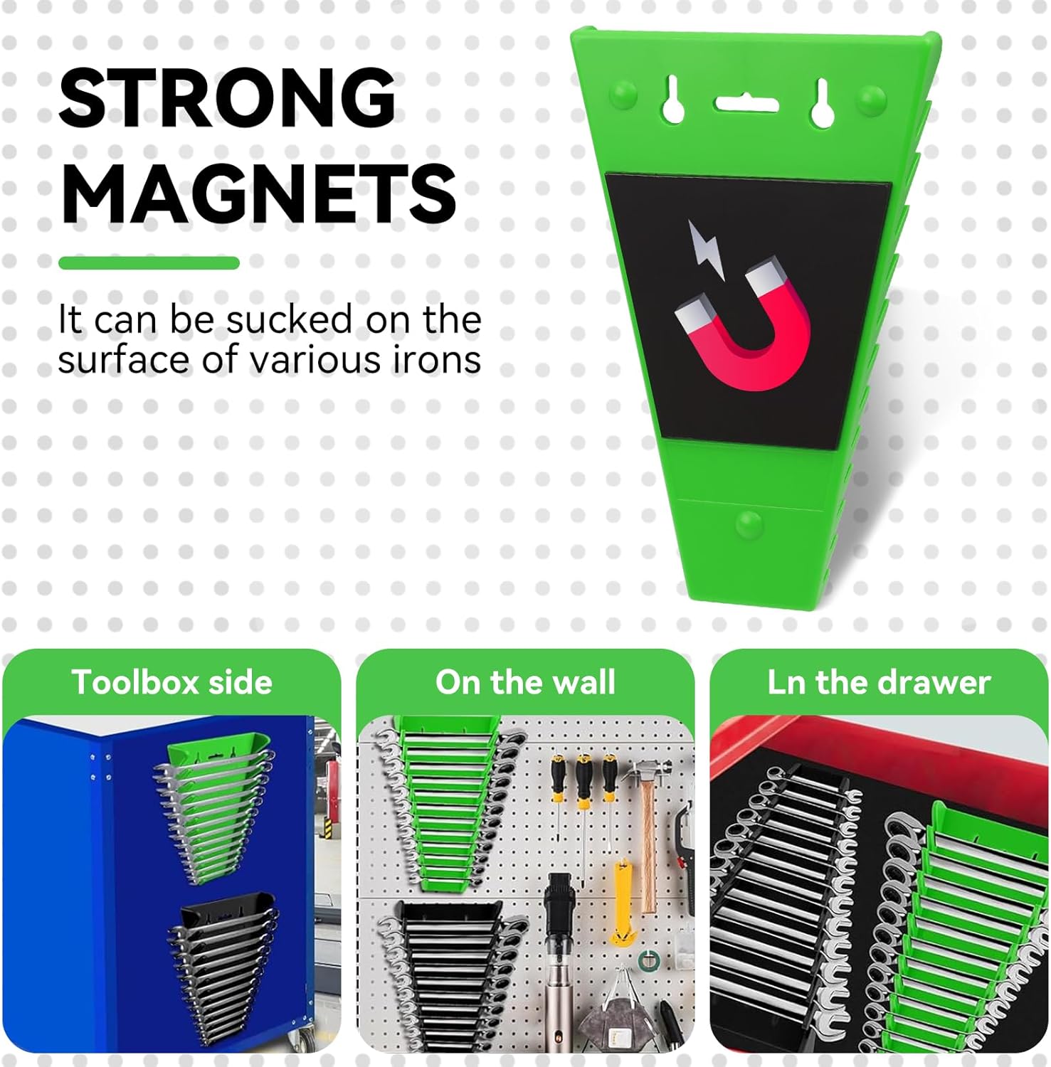 Paquete de 4 bandejas de herramientas magnéticas para llaves, organizador de llaves magnéticas, soporte de llaves de alta calidad SAE (14″ – 116″) y