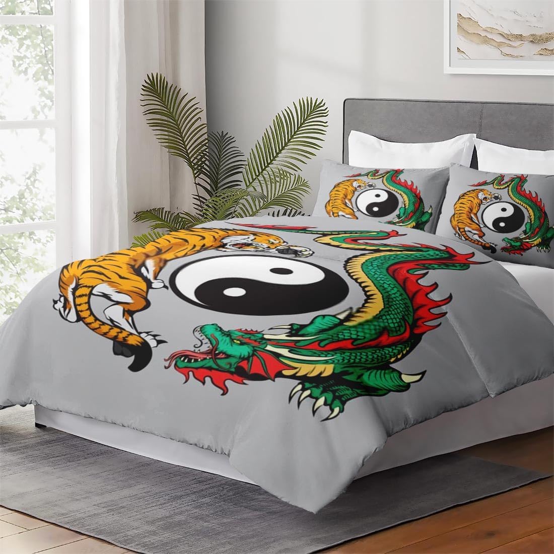 Juego de funda de edredón, juego de ropa de cama china japonesa de tigre dragón para niños y adultos, decoración de dormitorio de animales