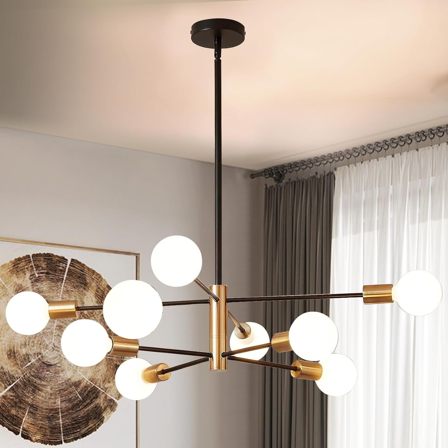 Candelabro Sputnik de 8 luces, lámparas colgantes negras y doradas, moderna lámpara de comedor de granja de latón de mediados de siglo, altura