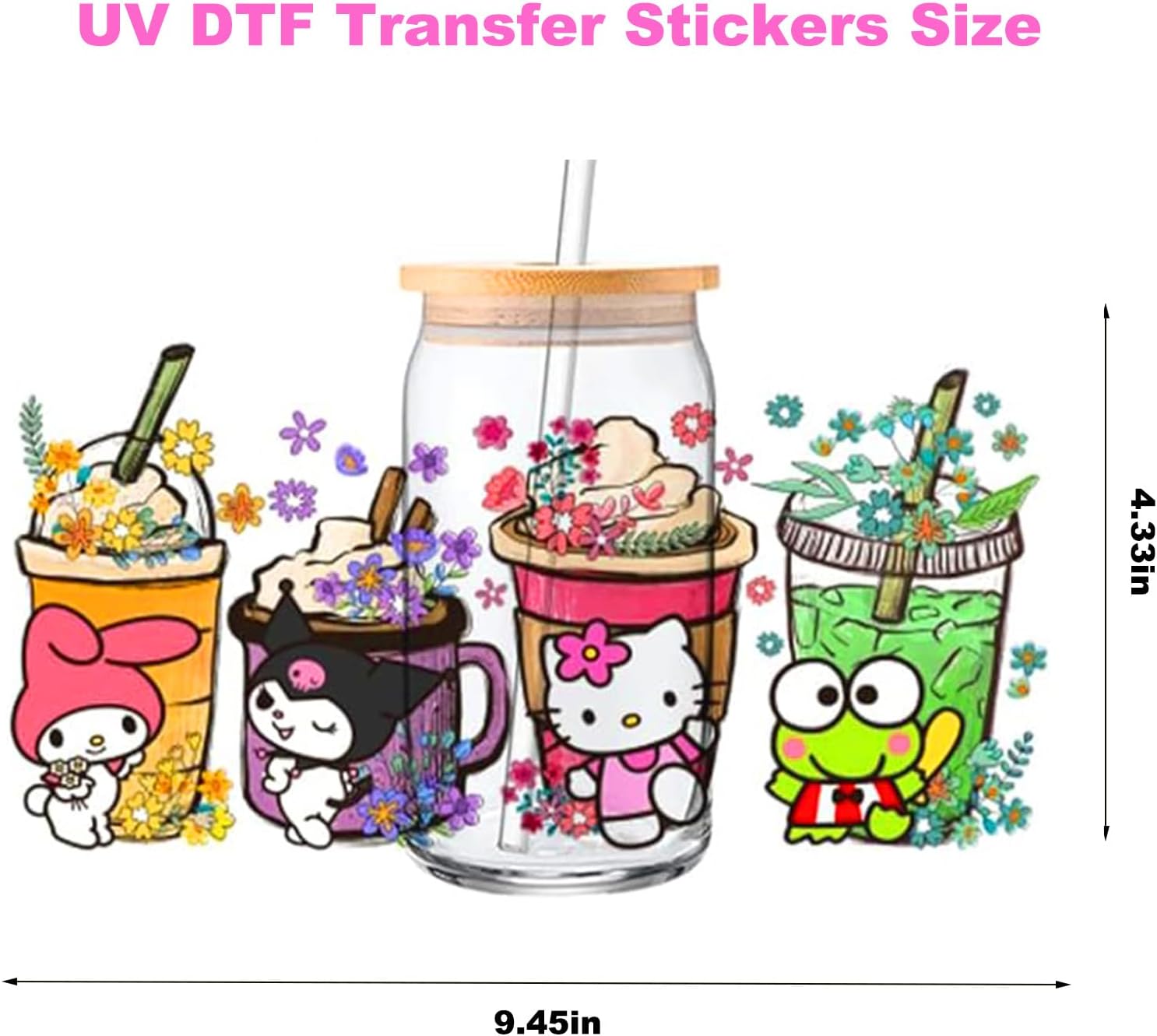 Calcomanías de transferencia de copa UV DTF para vidrio, 9 hojas de transferencia de tazas para manualidades, calcomanías para tazas de vidrio